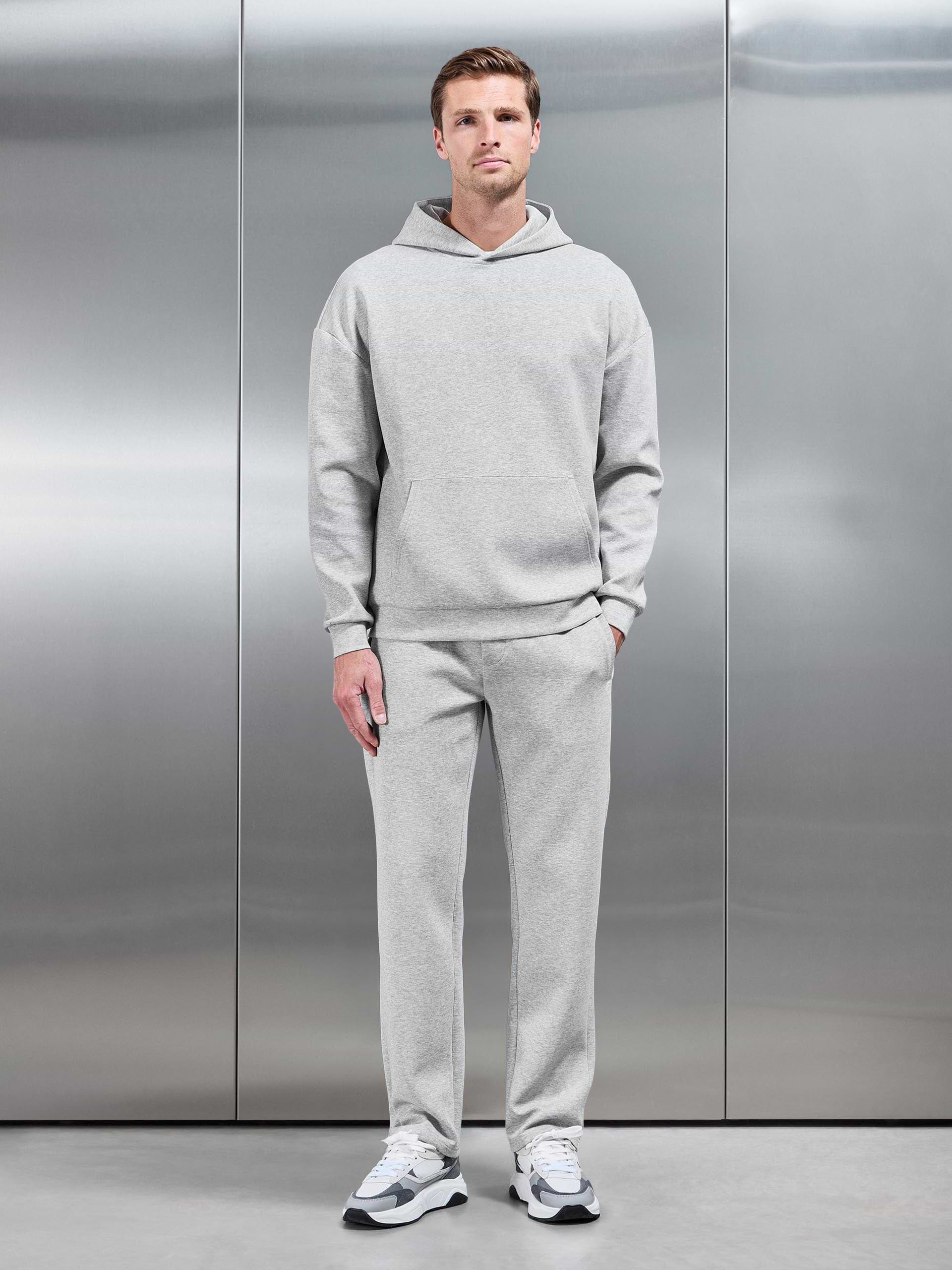 Interlock Jersey Relaxed Fit Hoodie in Marl Grey