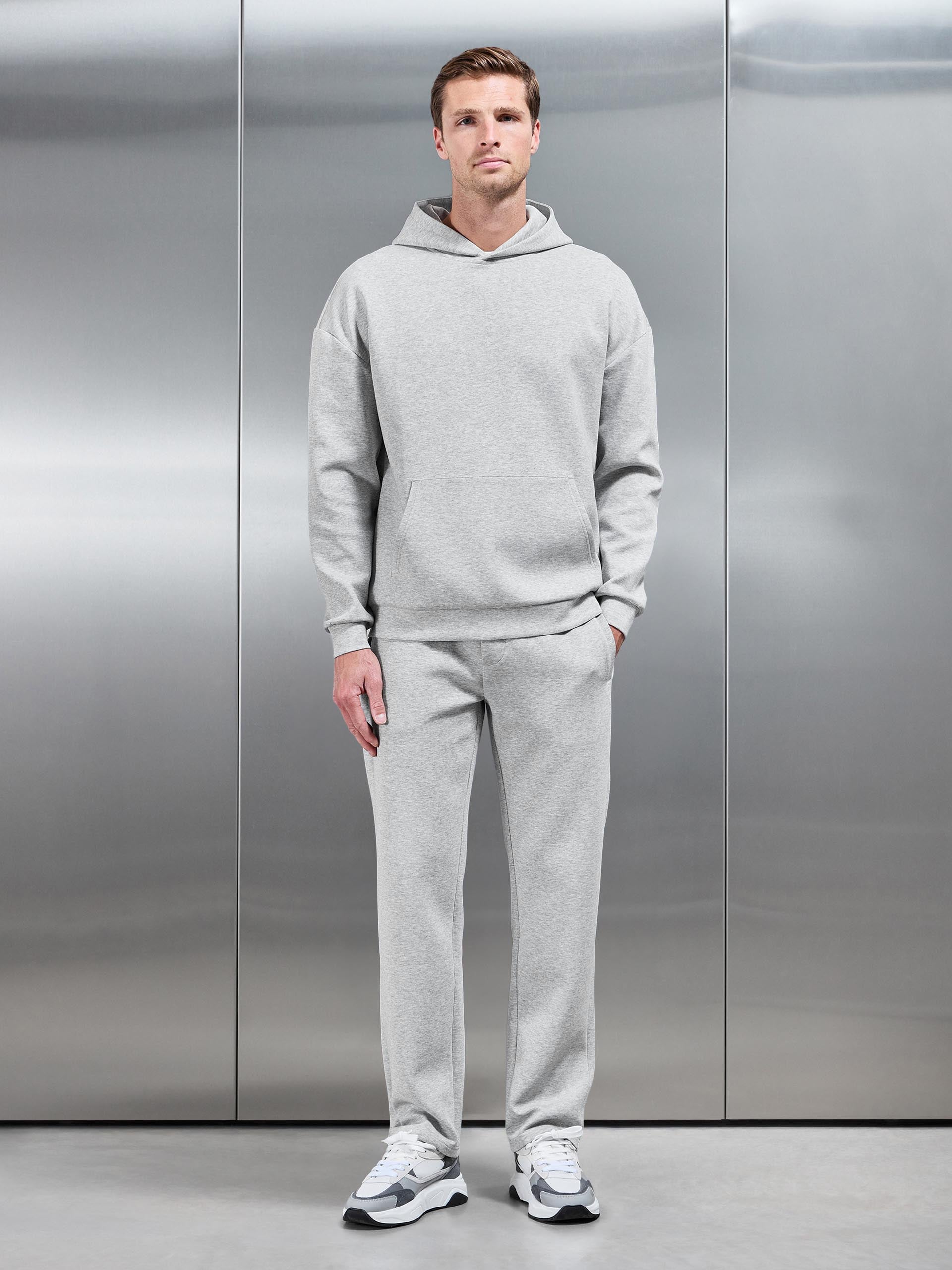 Interlock Jersey Relaxed Fit Hoodie in Marl Grey