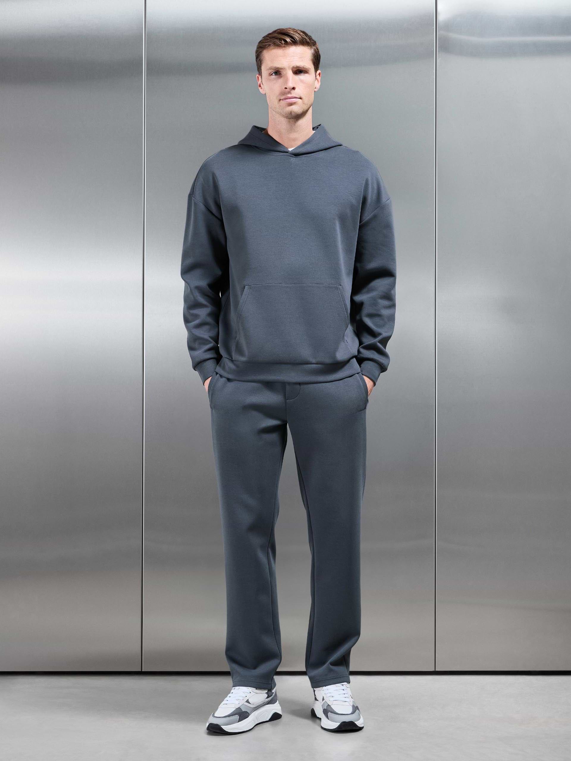 Interlock Jersey Relaxed Fit Hoodie in Slate Blue