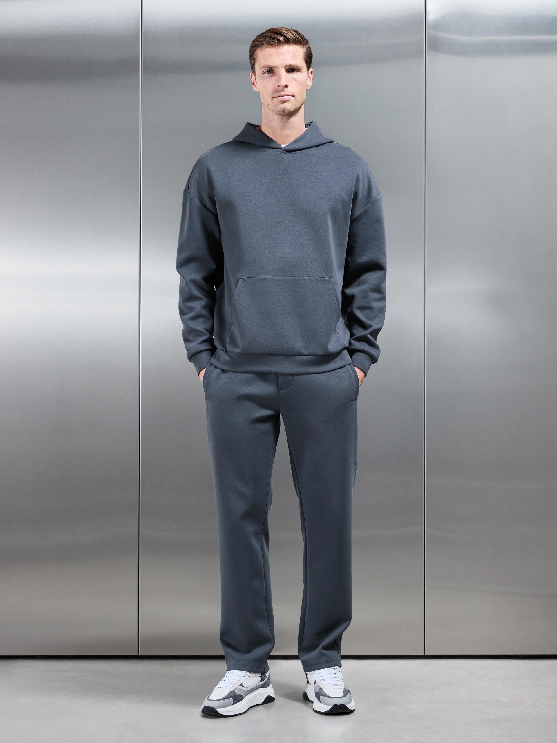 Interlock Jersey Relaxed Fit Hoodie in Slate Blue