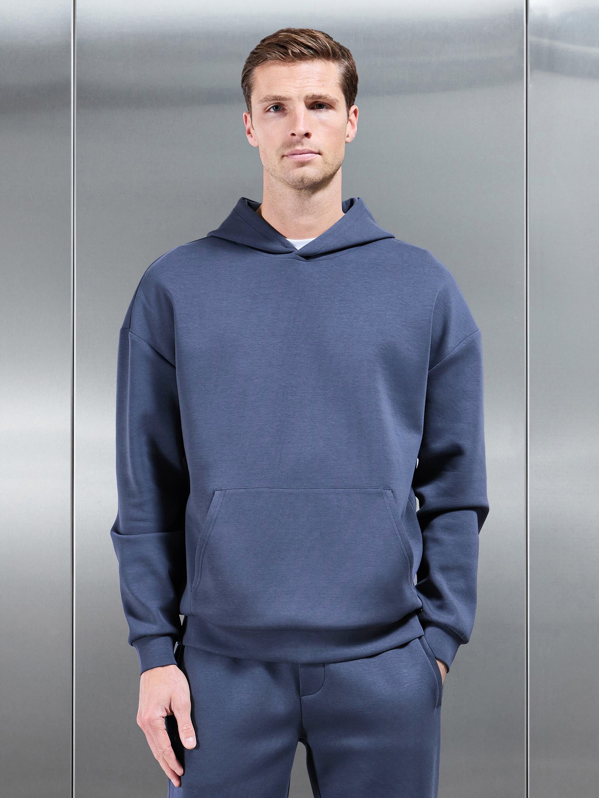 Interlock Jersey Relaxed Fit Hoodie in Slate Blue