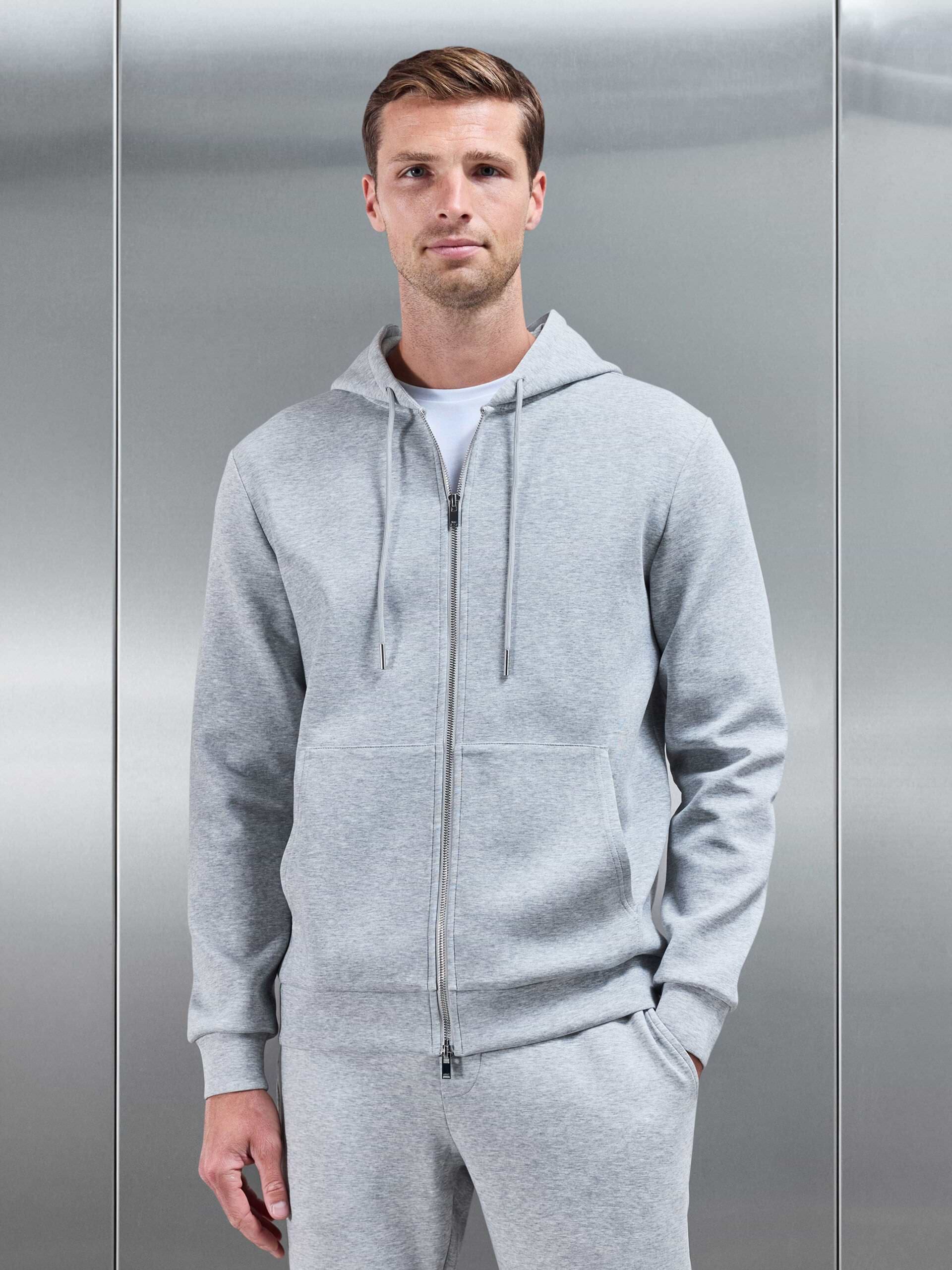 Interlock Jersey Zip Hoodie in Marl Grey