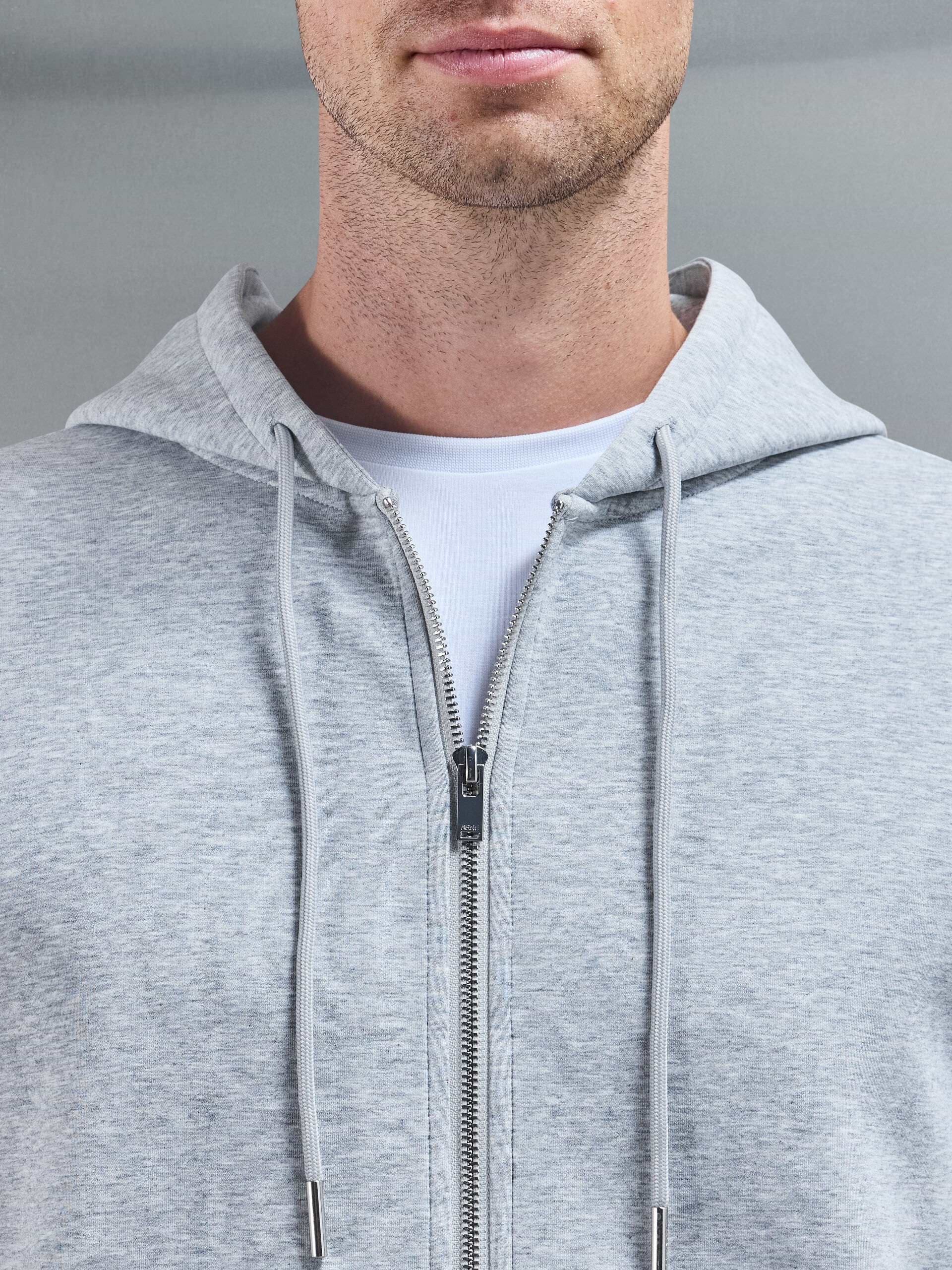 Interlock Jersey Zip Hoodie in Marl Grey