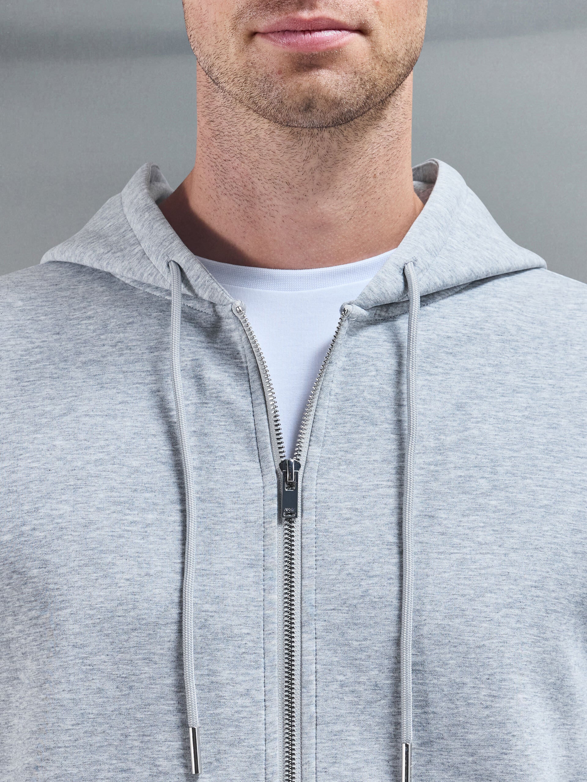 Interlock Jersey Zip Hoodie in Marl Grey
