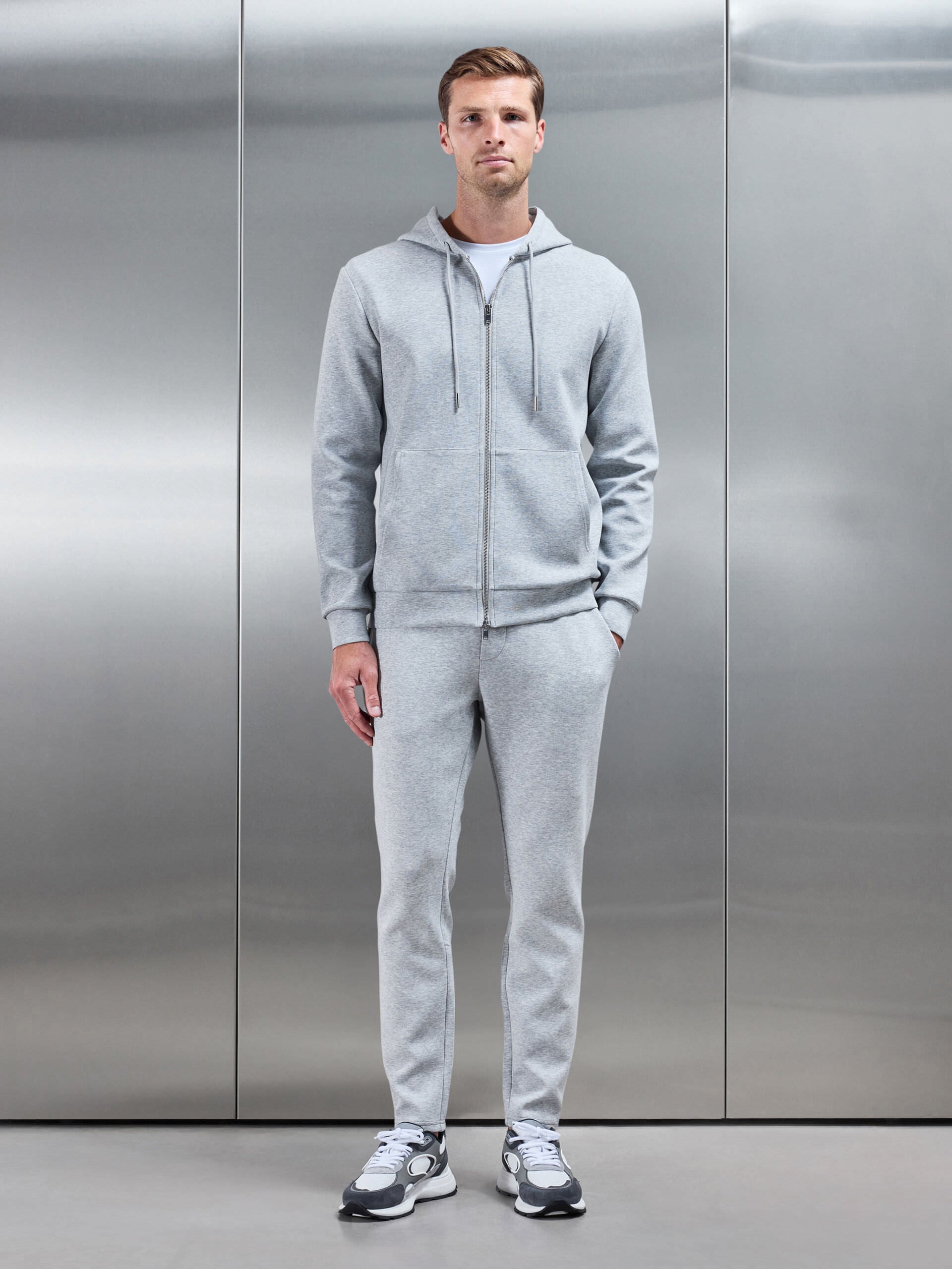 Interlock Jersey Zip Hoodie in Marl Grey