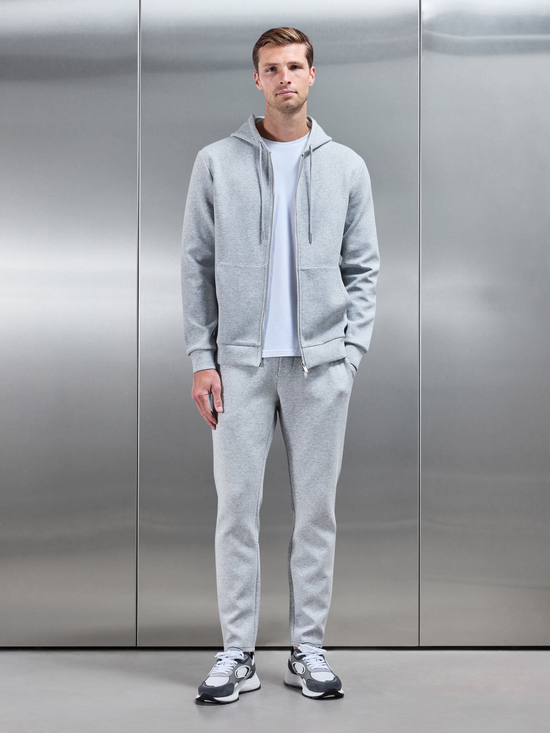 Interlock Jersey Zip Hoodie in Marl Grey