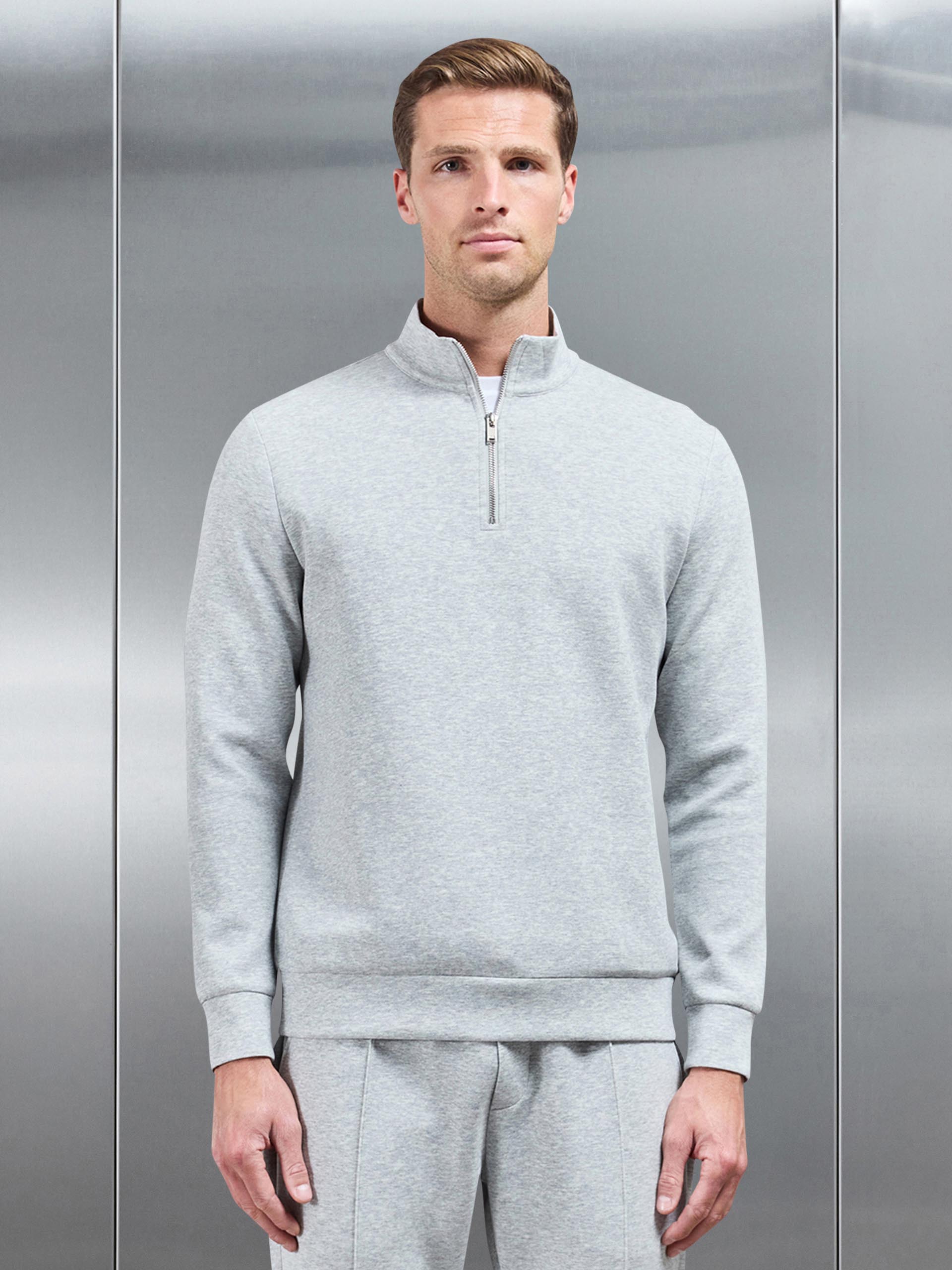 Interlock Jersey Half Zip in Marl Grey