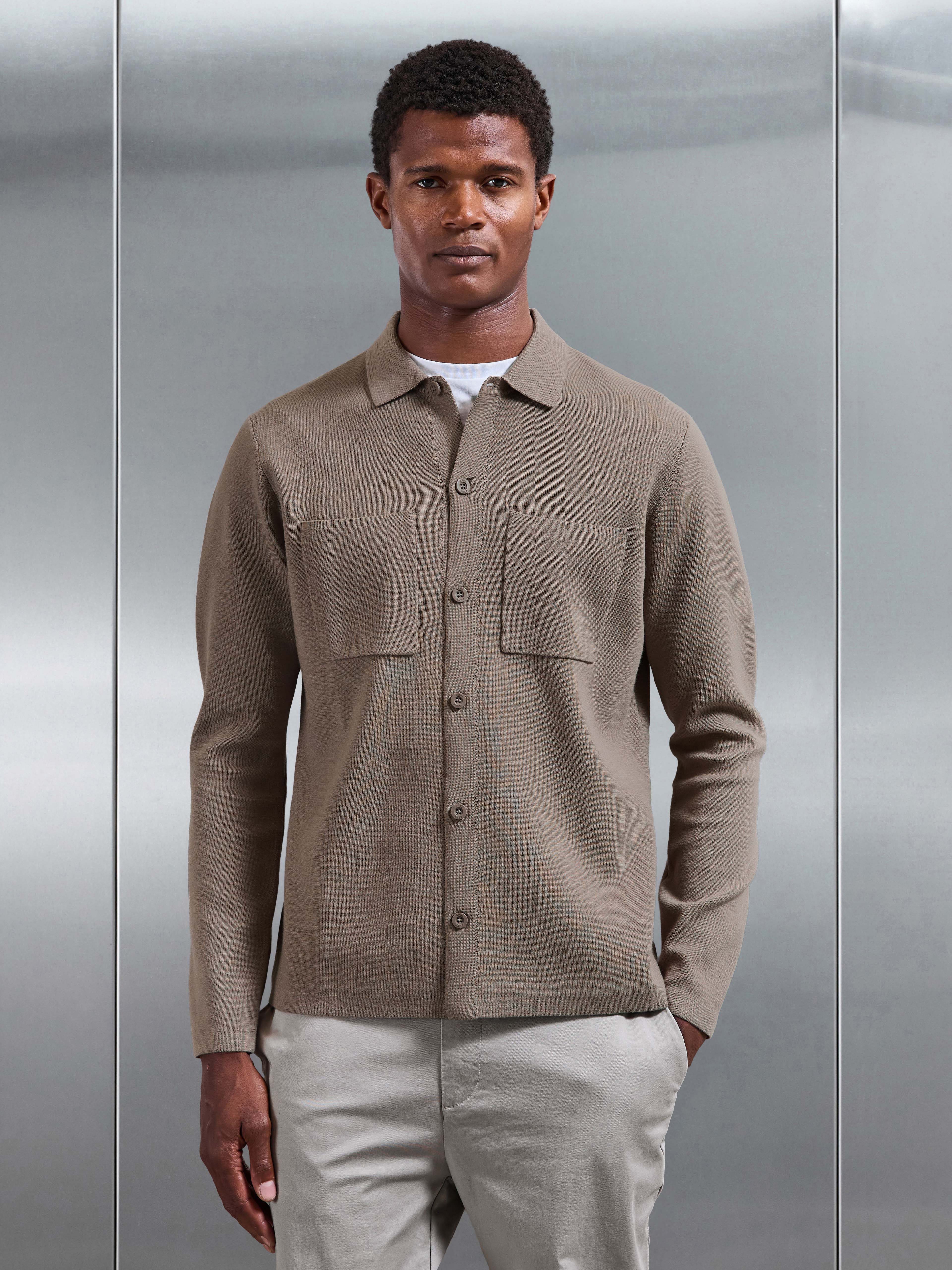 Knitted Overshirt in Taupe