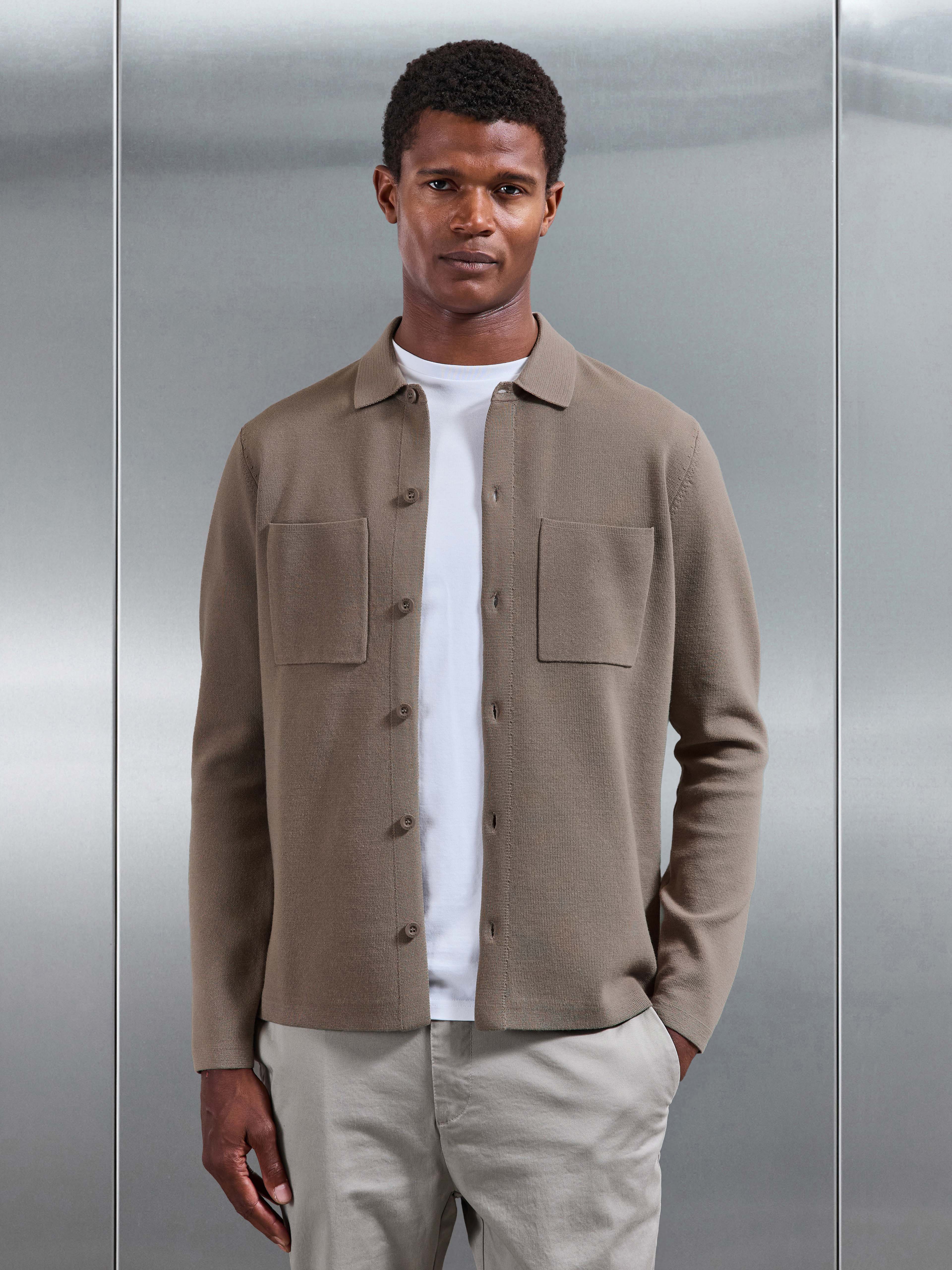 Knitted Overshirt in Taupe