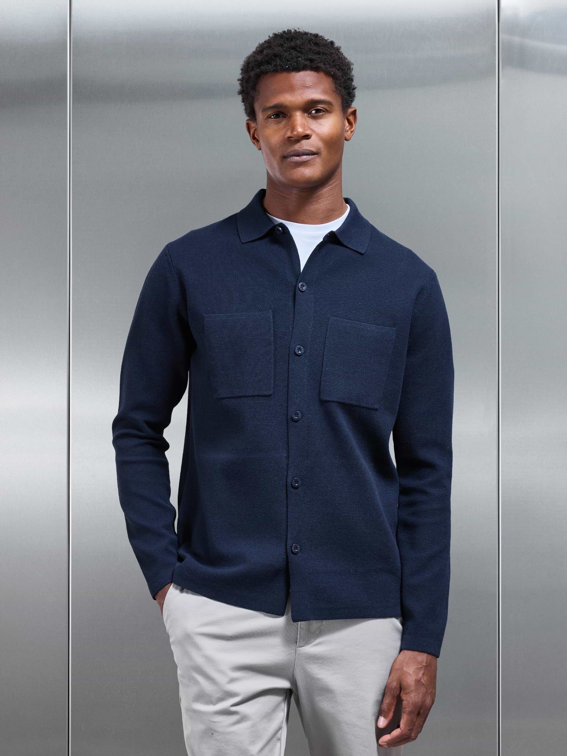 Knitted Overshirt in Navy