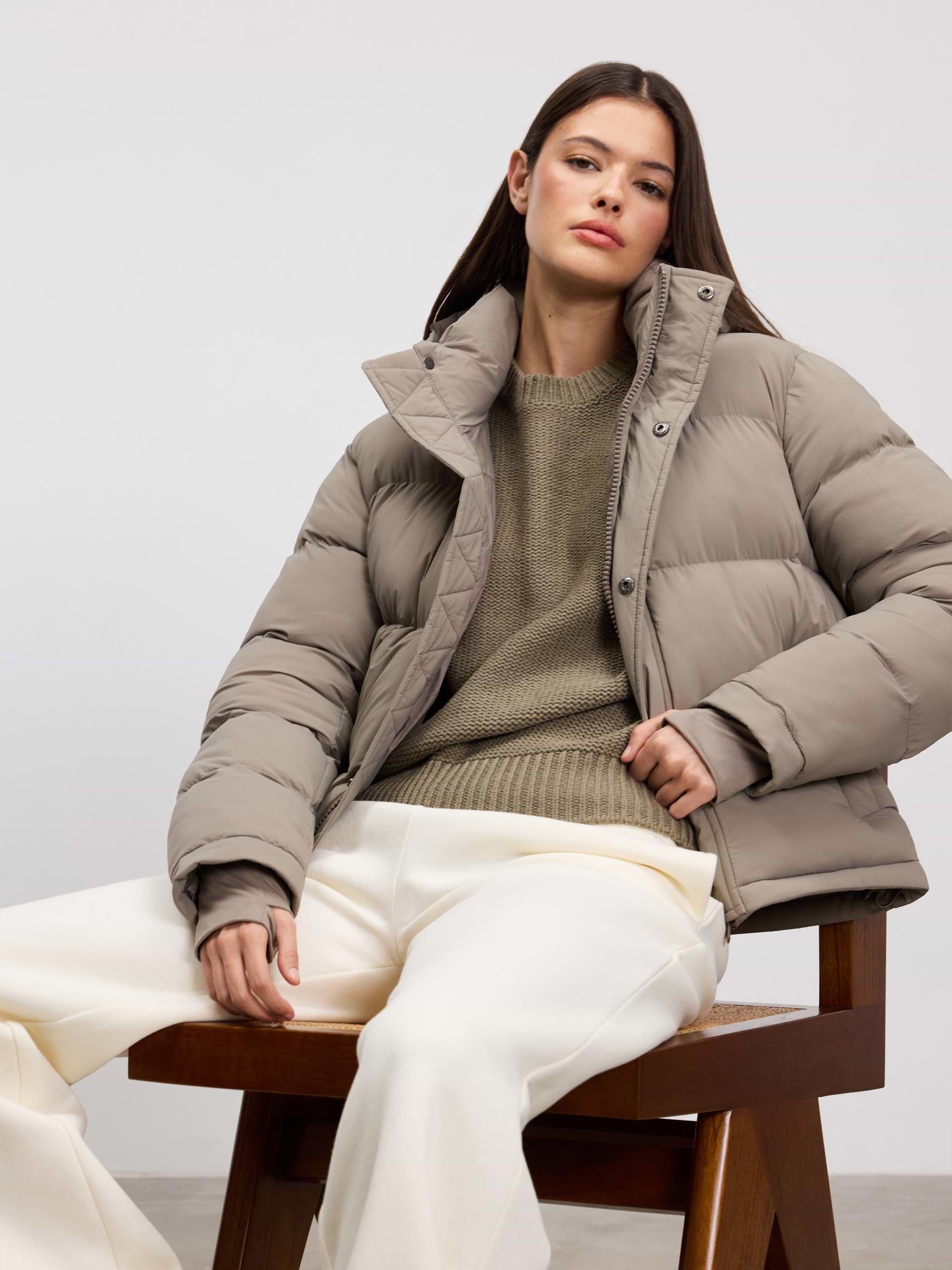 Womens Puffer Jacket in Stone