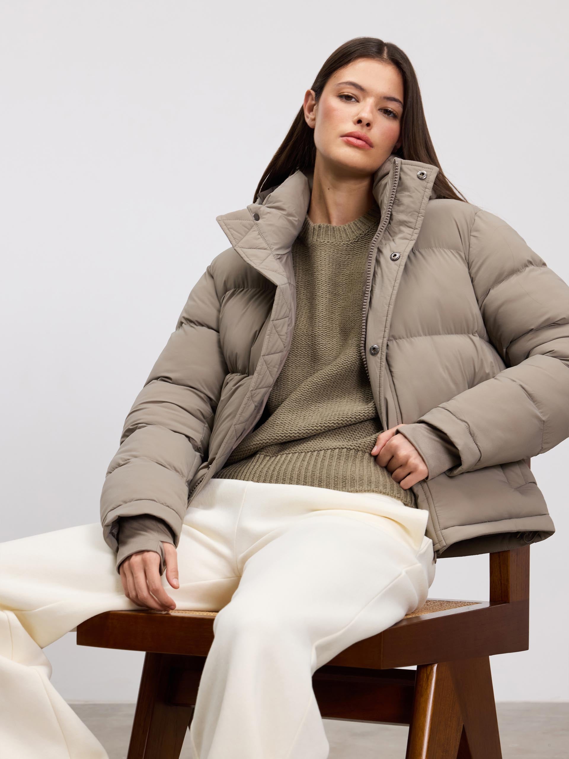 Womens Puffer Jacket in Stone