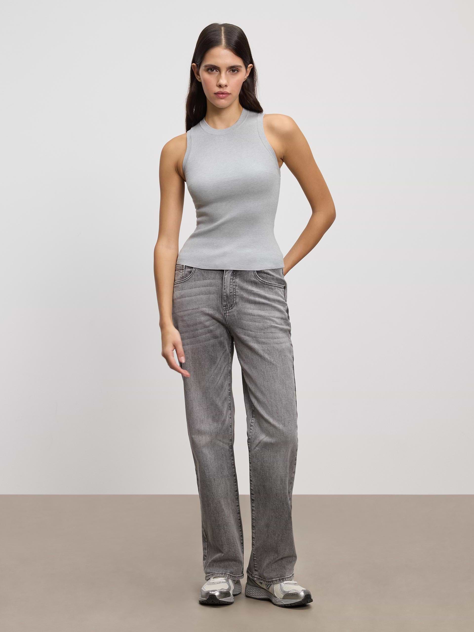 Womens Knitted Vest in Marl Grey