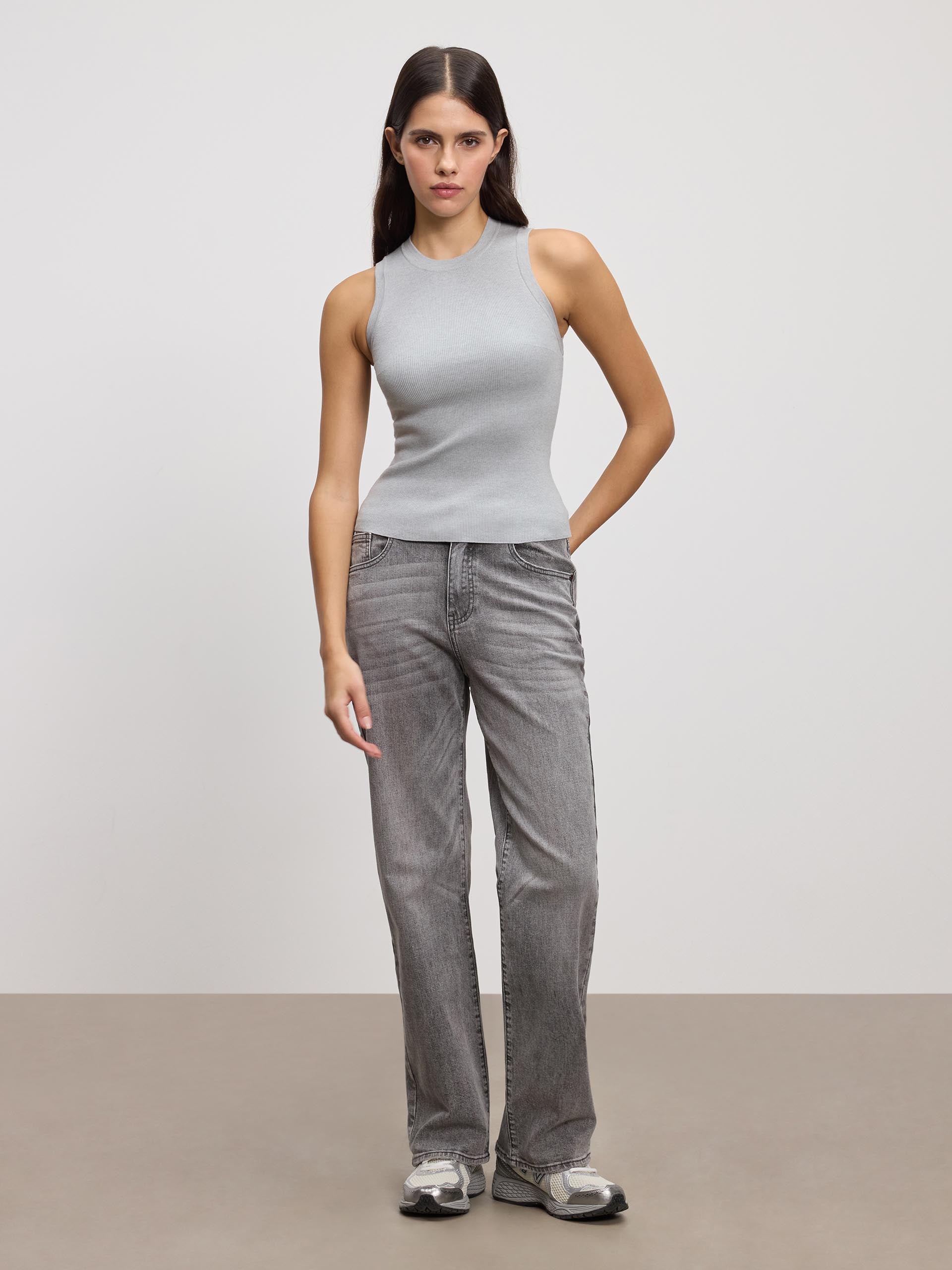 Womens Knitted Vest in Marl Grey