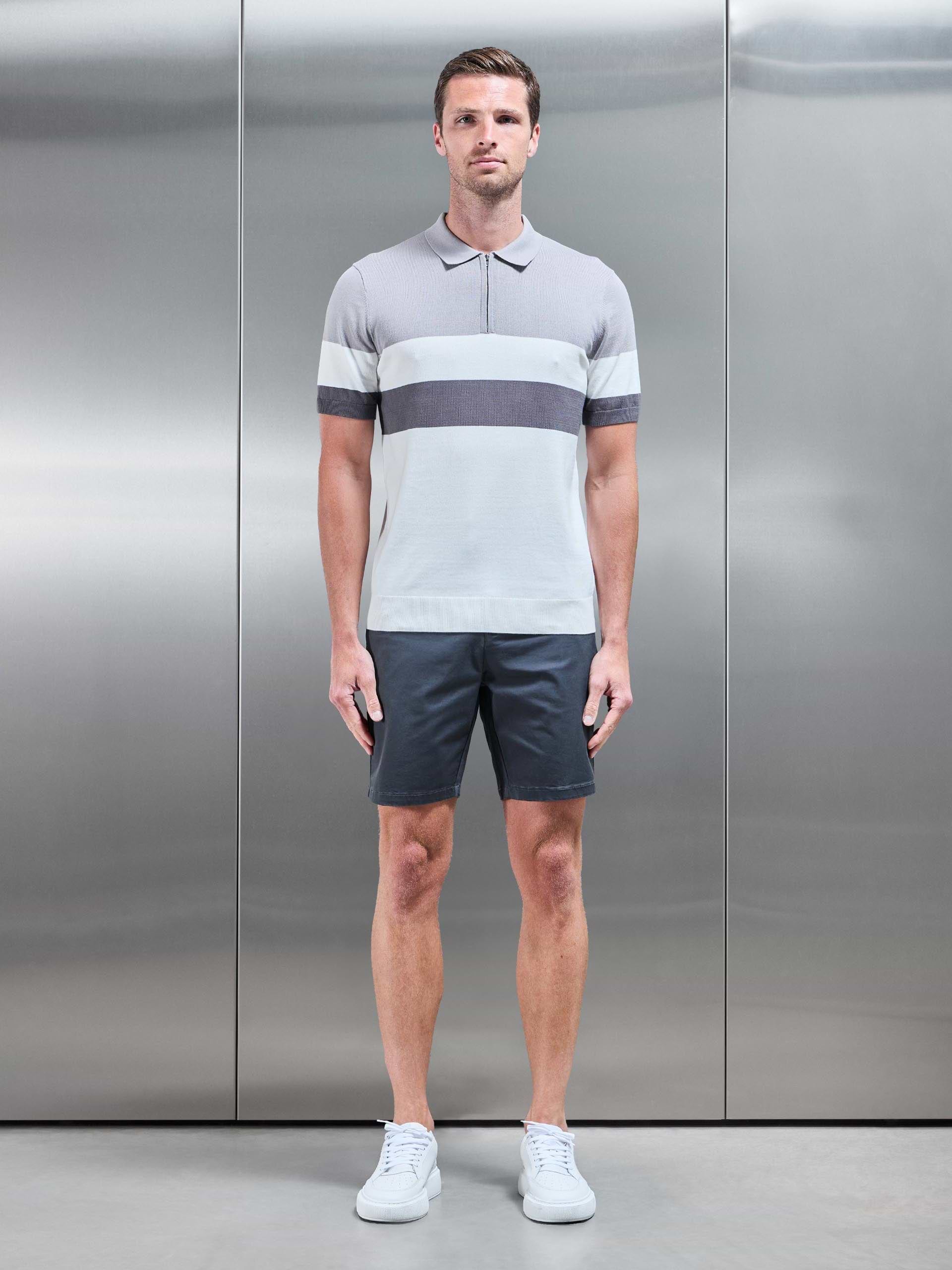 Lario Knitted Zip Polo Shirt in Mid Grey