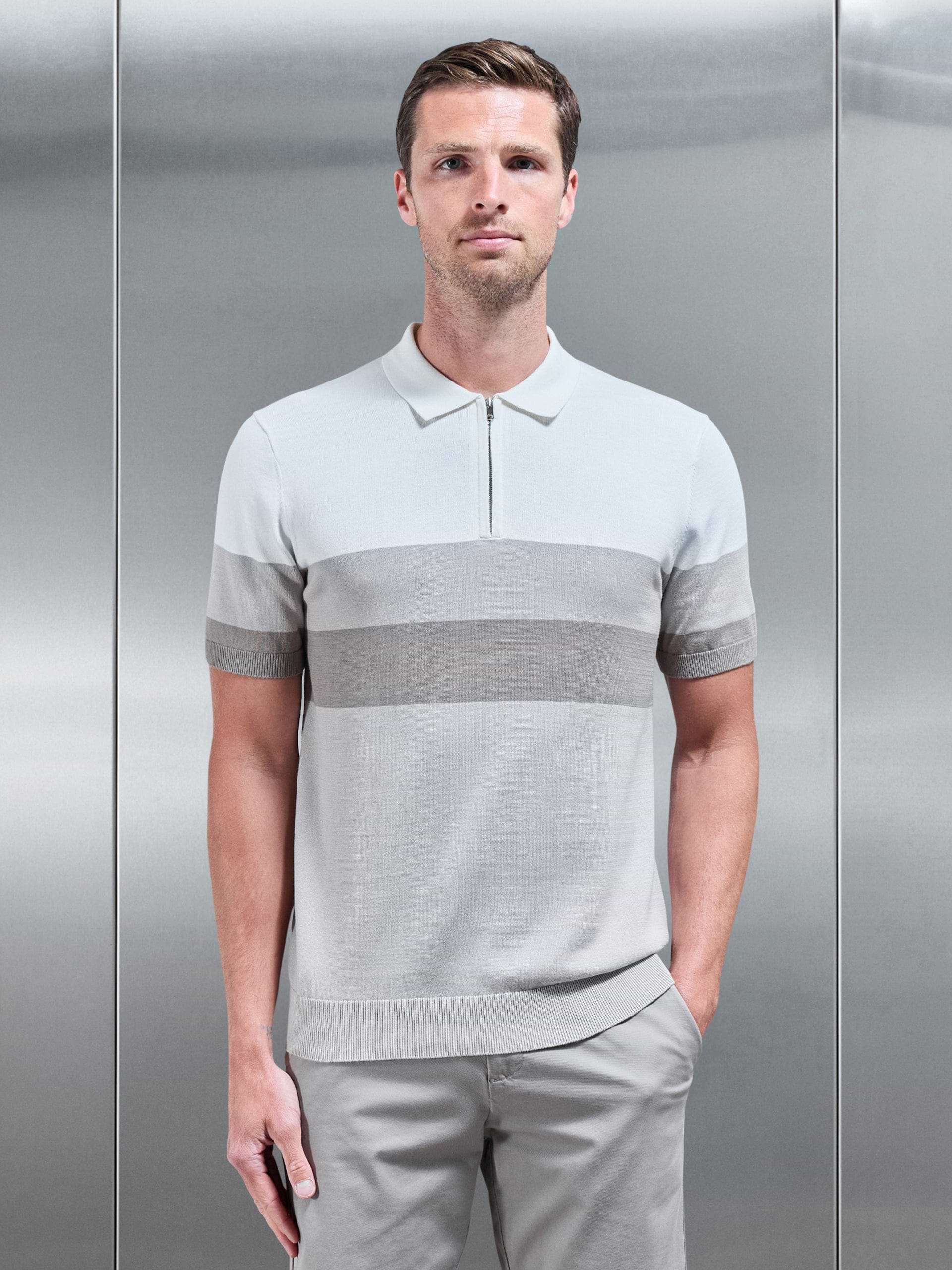 Lario Knitted Zip Polo Shirt in Stone