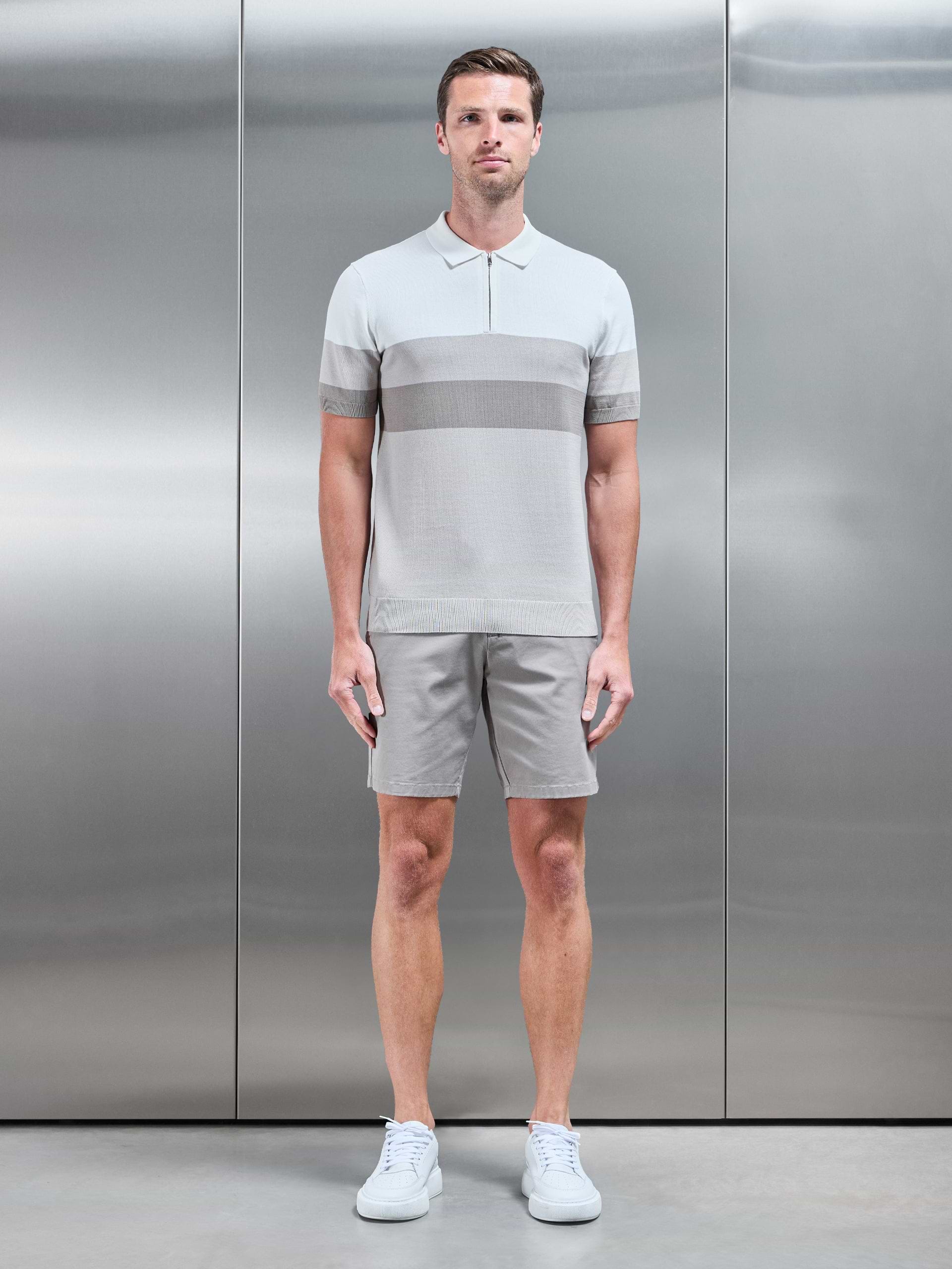 Lario Knitted Zip Polo Shirt in Stone