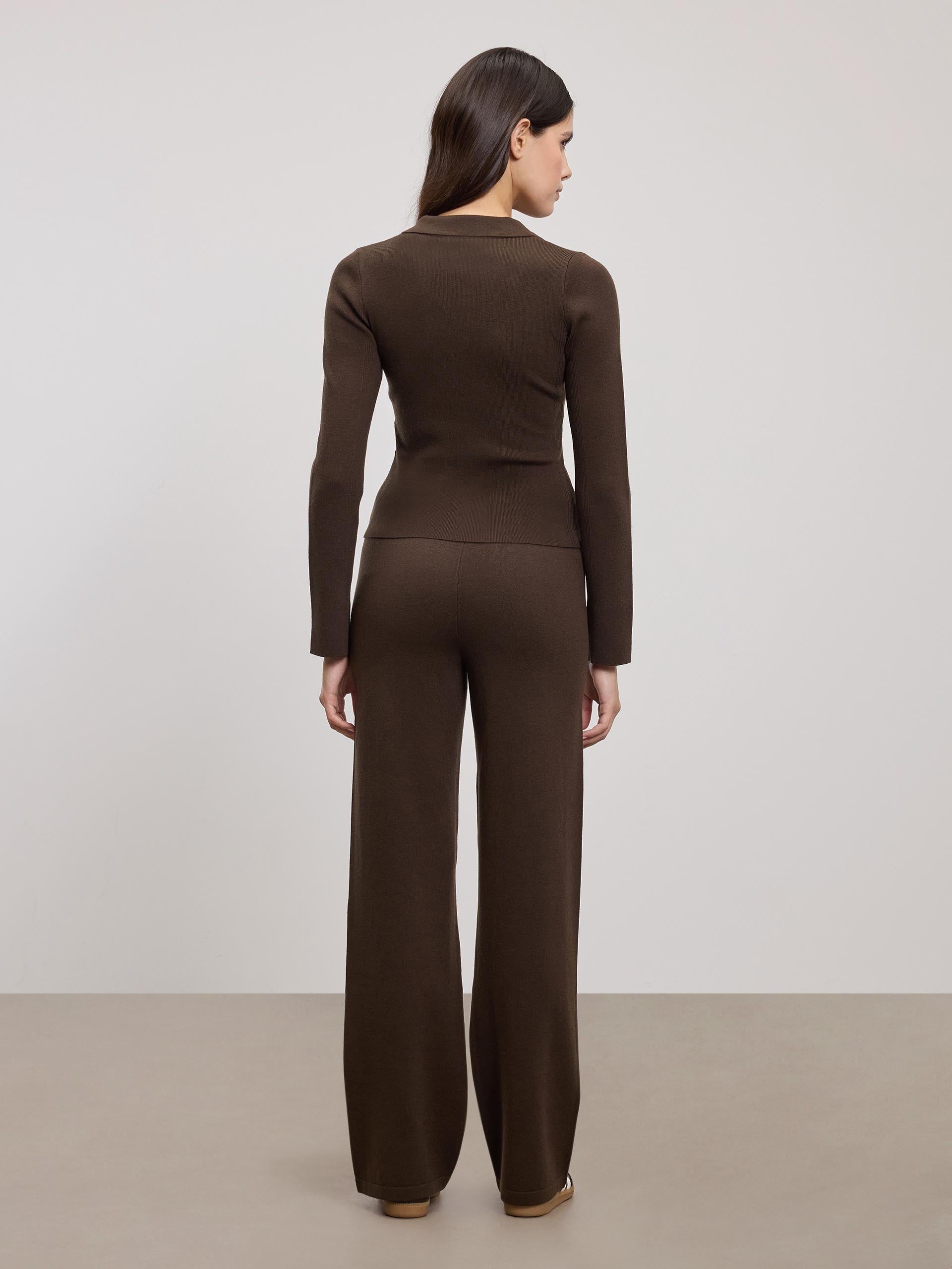 Womens Light Knit Polo Shirt in Brown