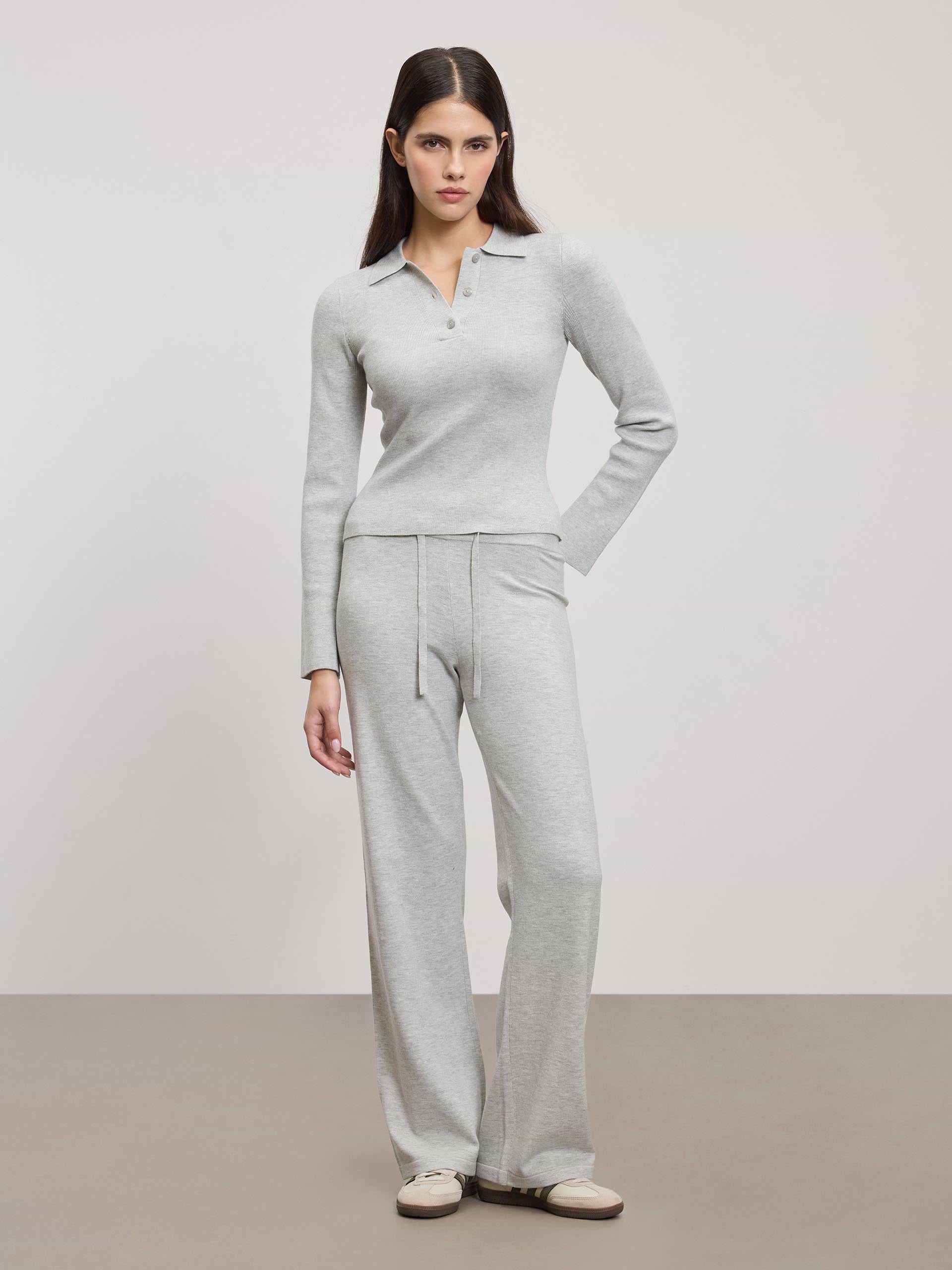 Womens Light Knit Polo Shirt in Marl Grey