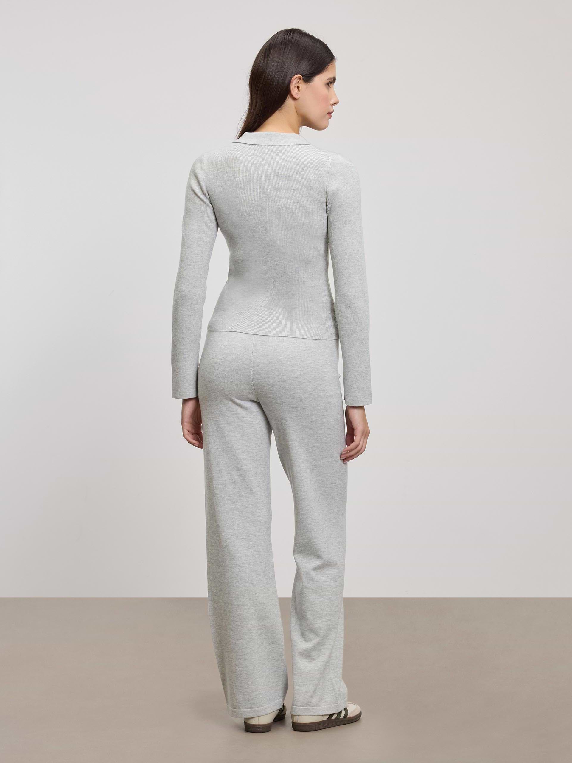 Womens Light Knit Polo Shirt in Marl Grey