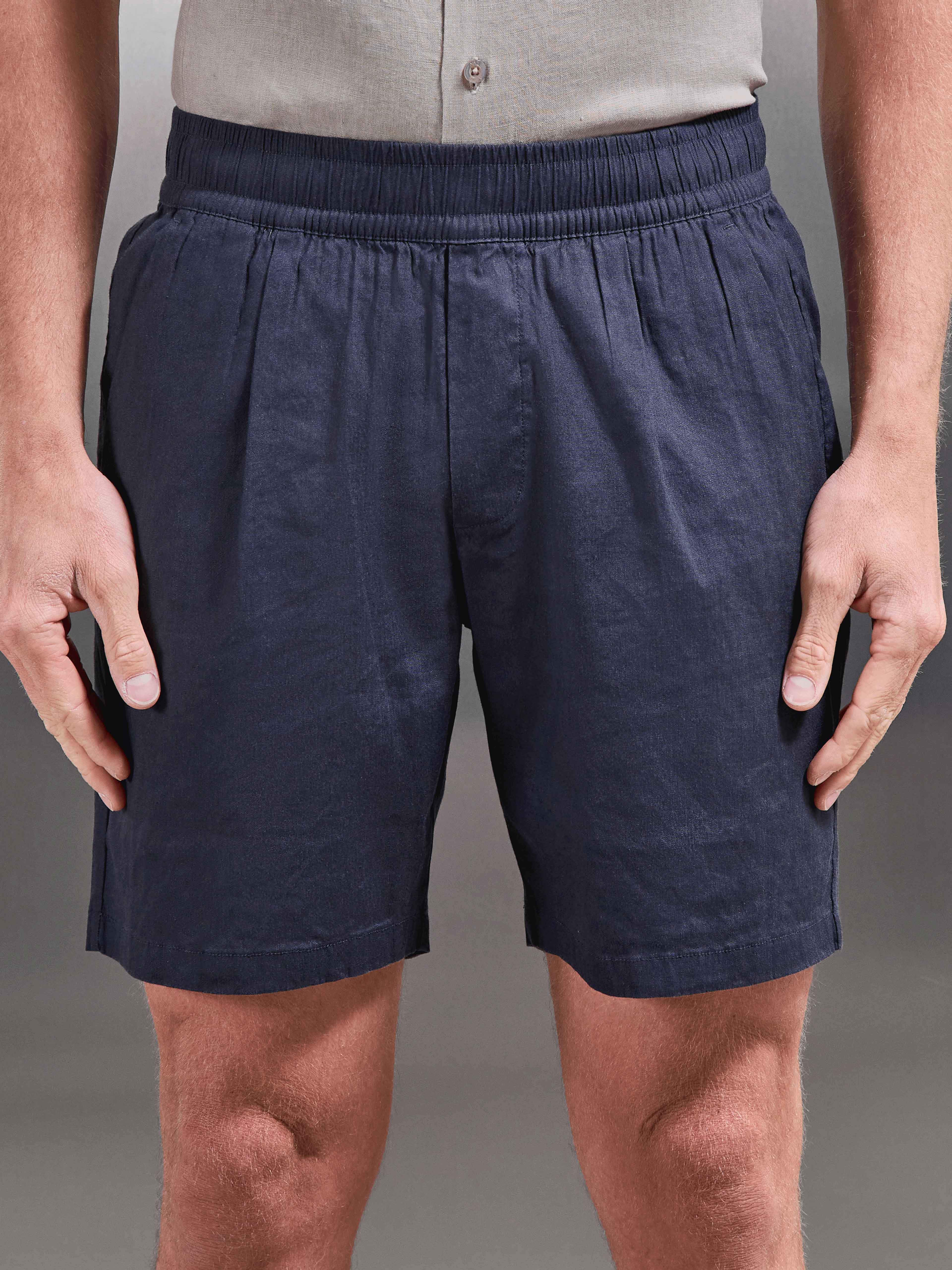 Linen Drawstring Short in Navy