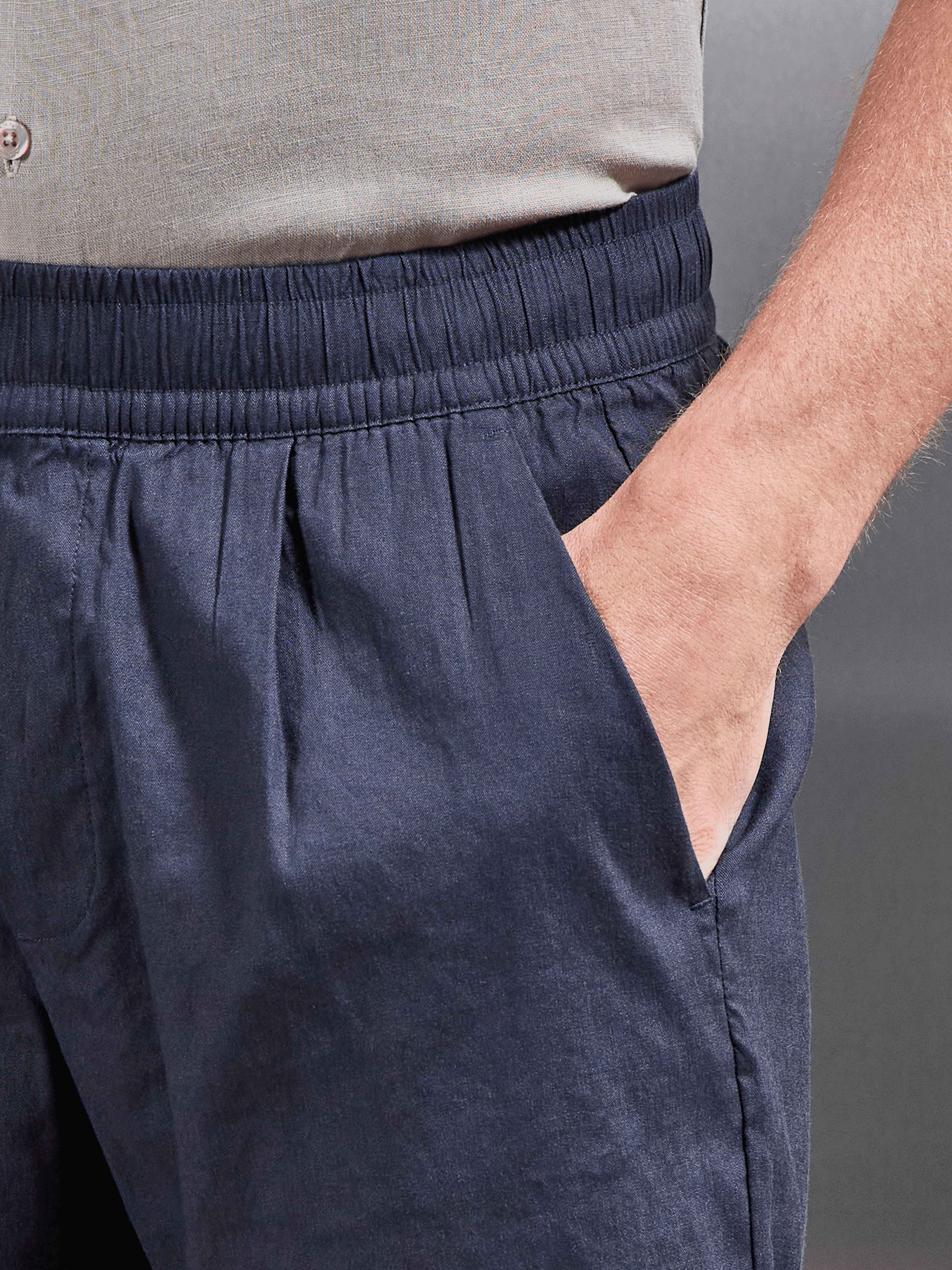 Linen Drawstring Short in Navy