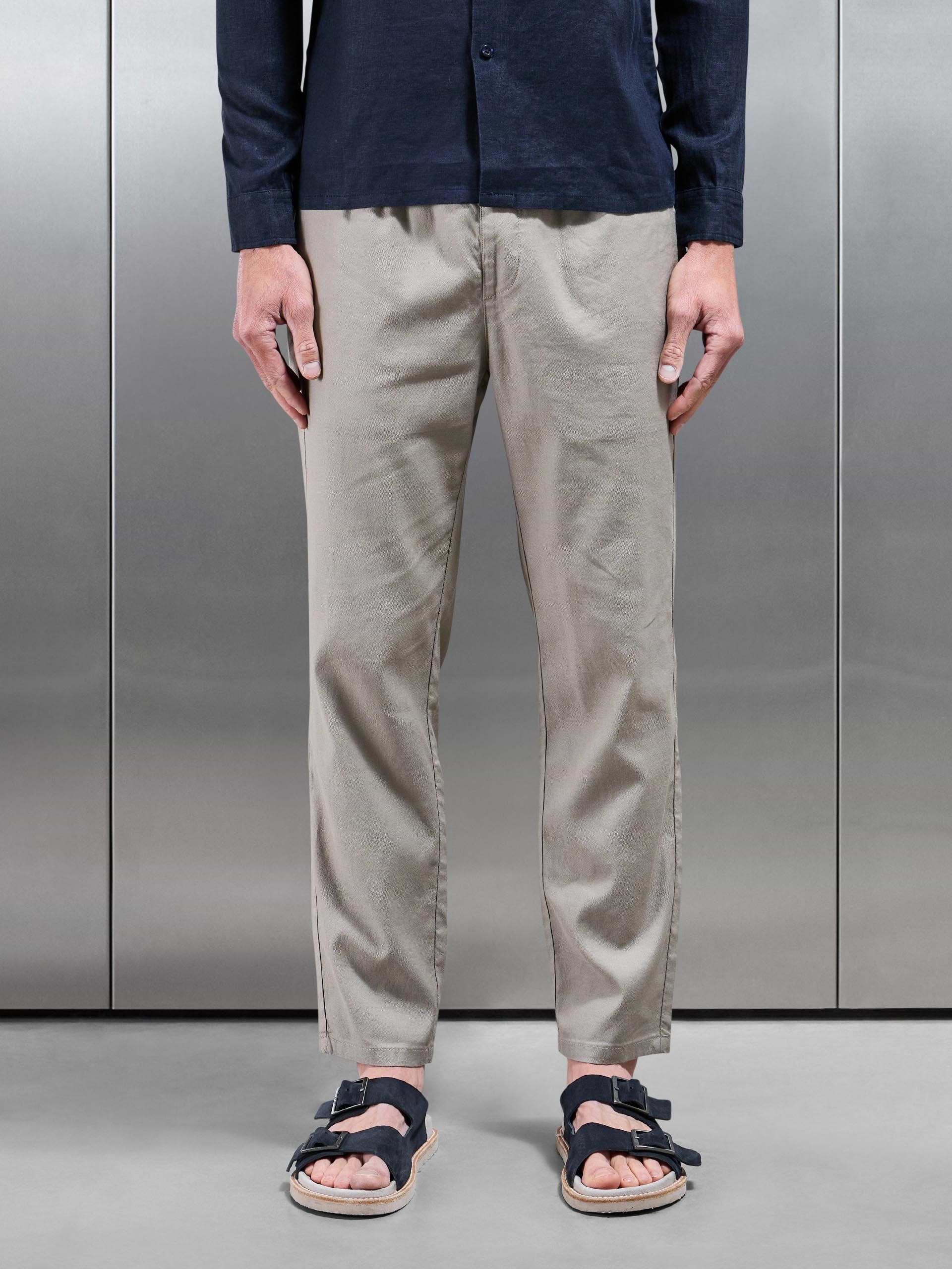 Linen Drawstring Trouser in Light Sage