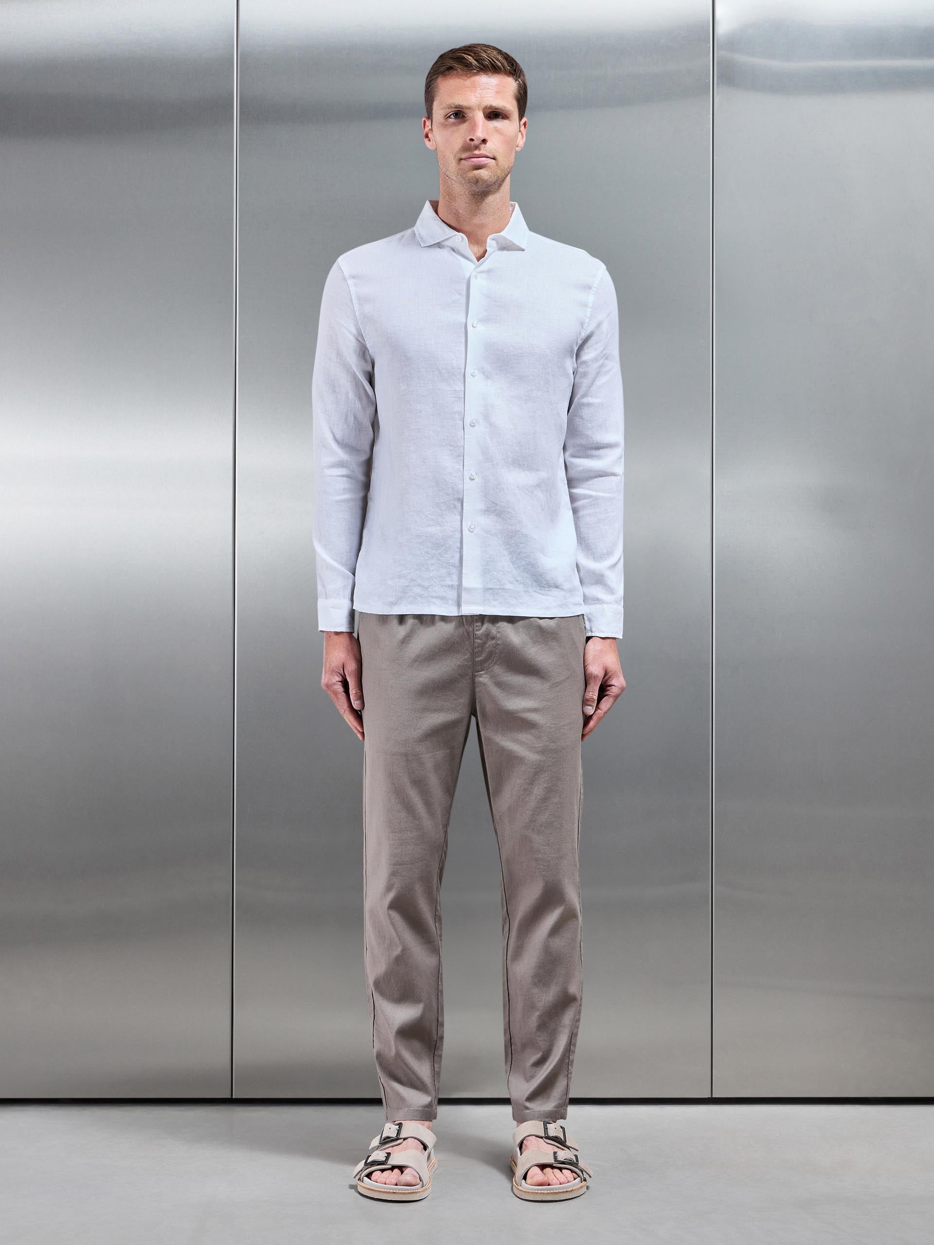 Linen Drawstring Trouser in Taupe