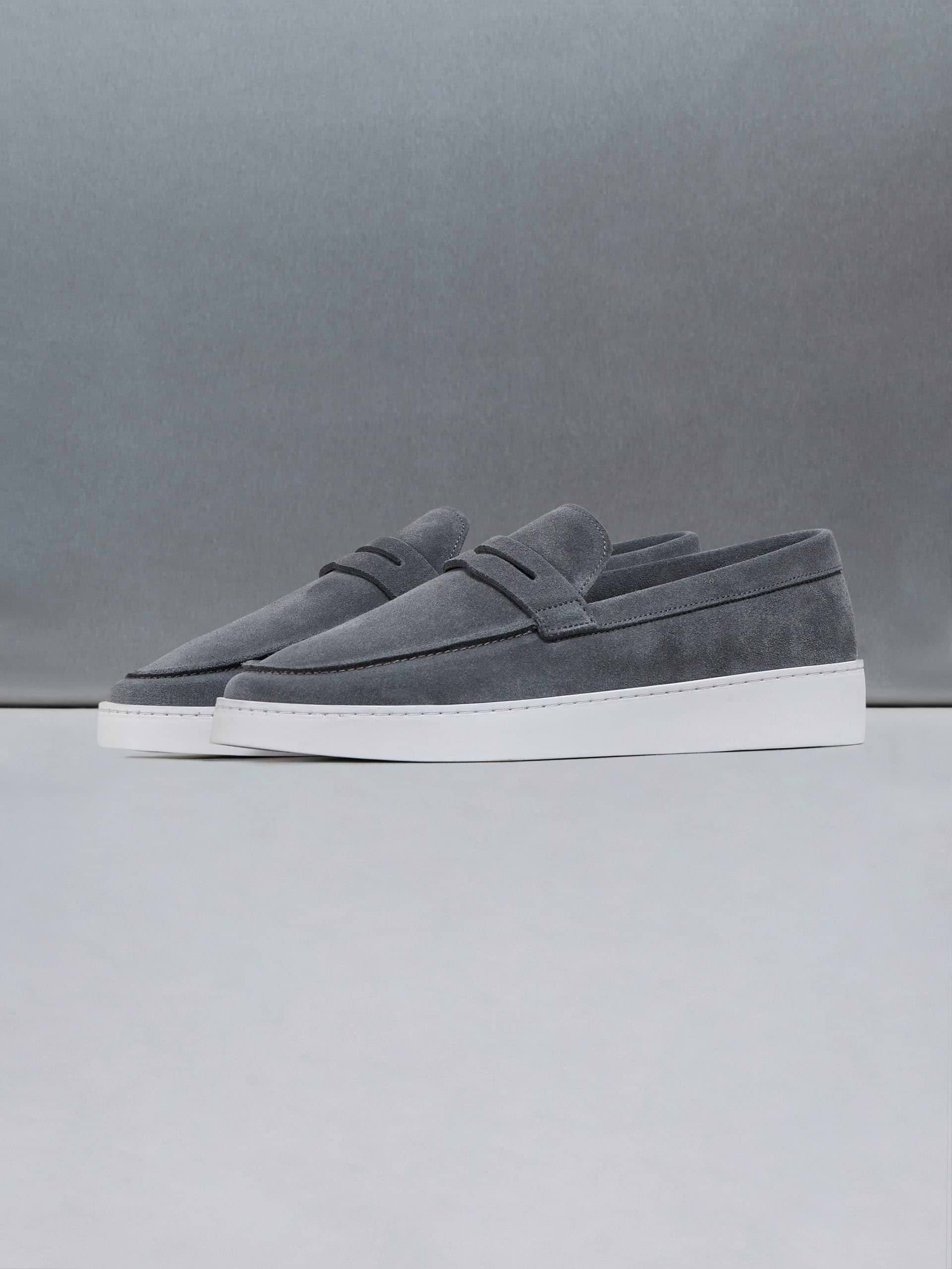Suede Strap Loafers in Charcoal Grey