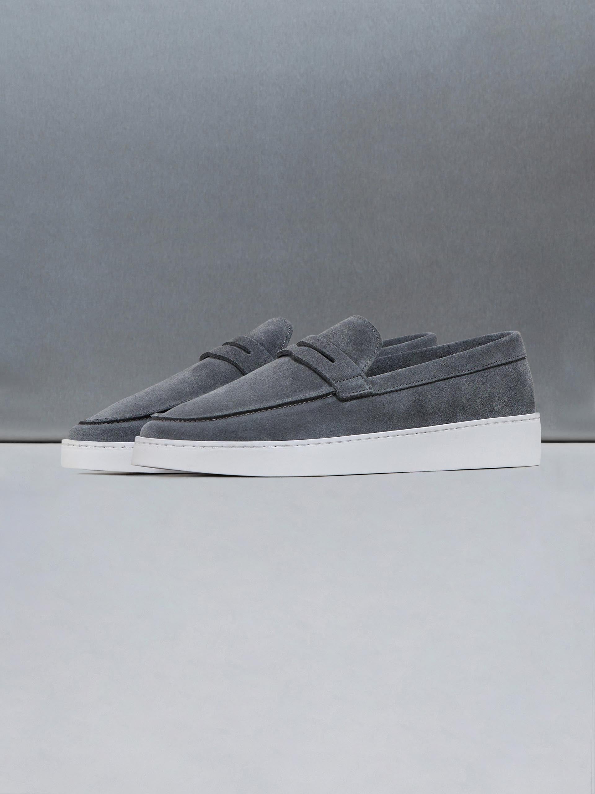 Suede Strap Loafers in Charcoal Grey