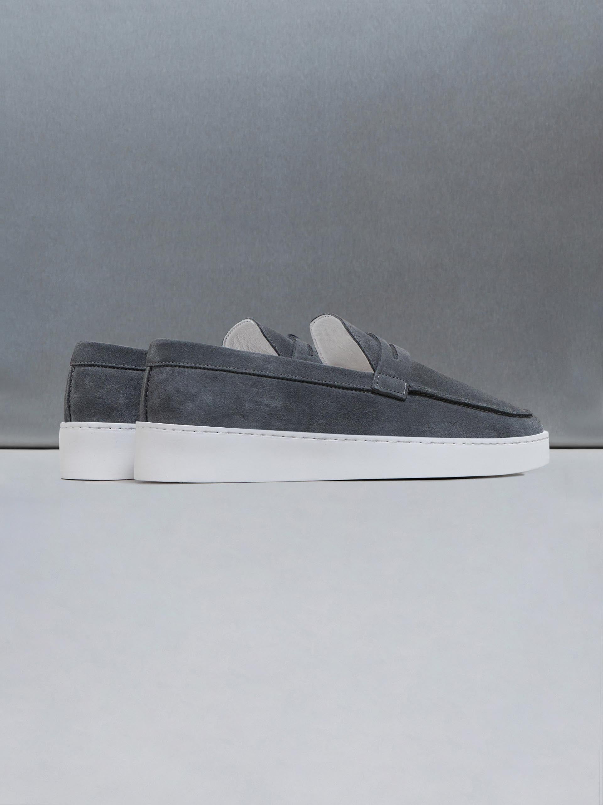 Suede Strap Loafers in Charcoal Grey