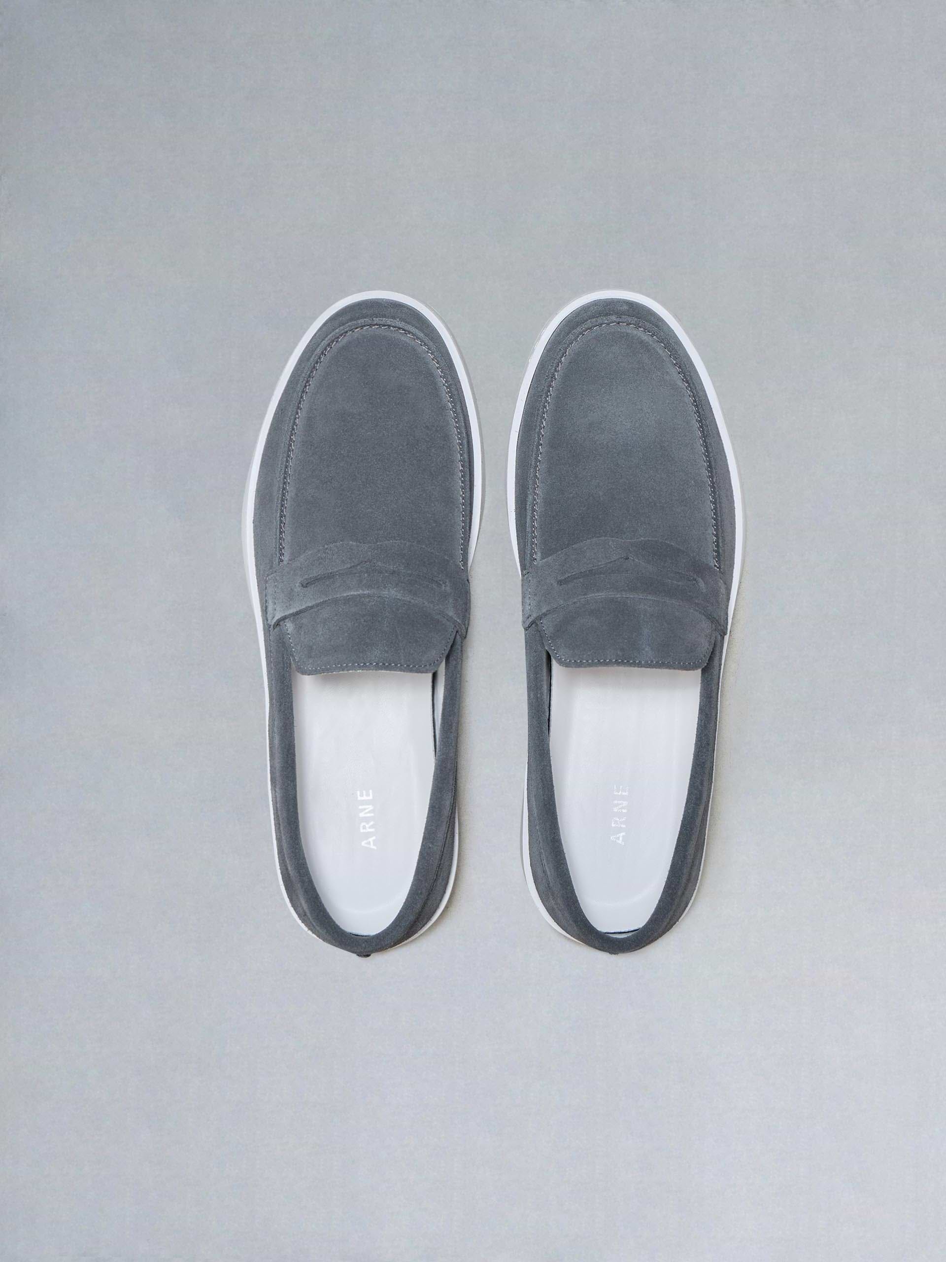 Suede Strap Loafers in Charcoal Grey