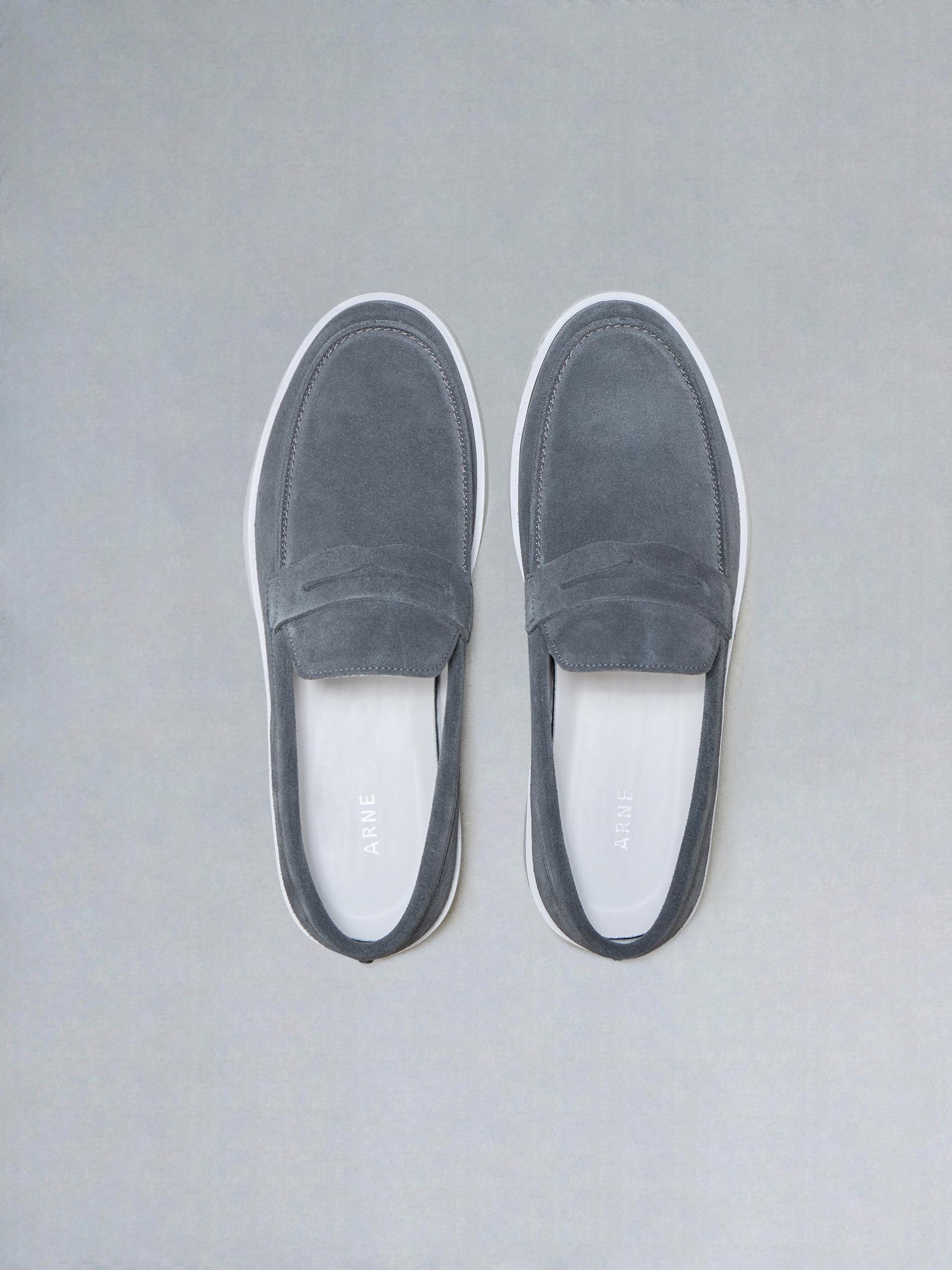 Suede Strap Loafers in Charcoal Grey