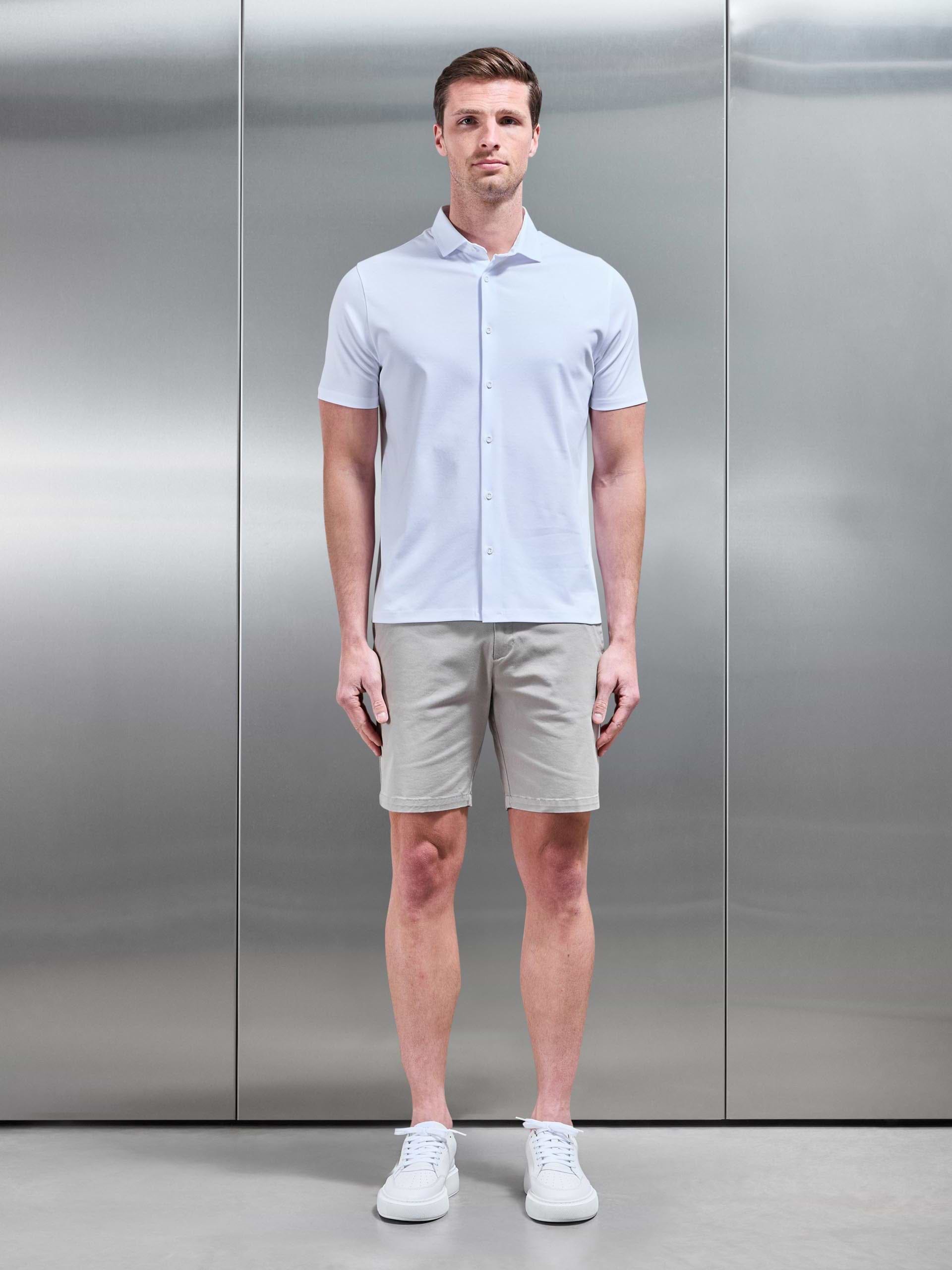Mercerised Cotton Short Sleeve Shirt in White