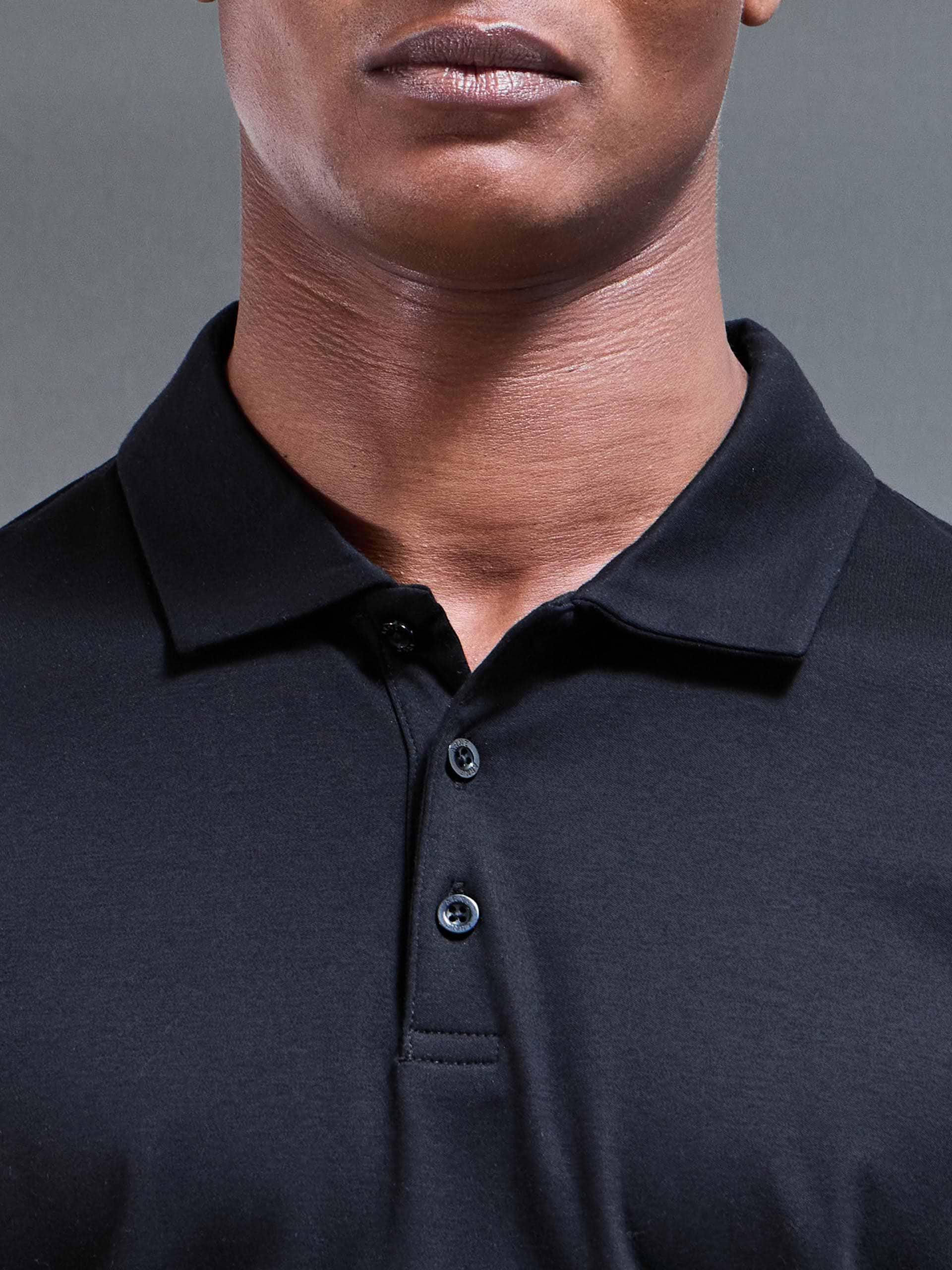 Mercerised Interlock Button Polo Shirt in Black