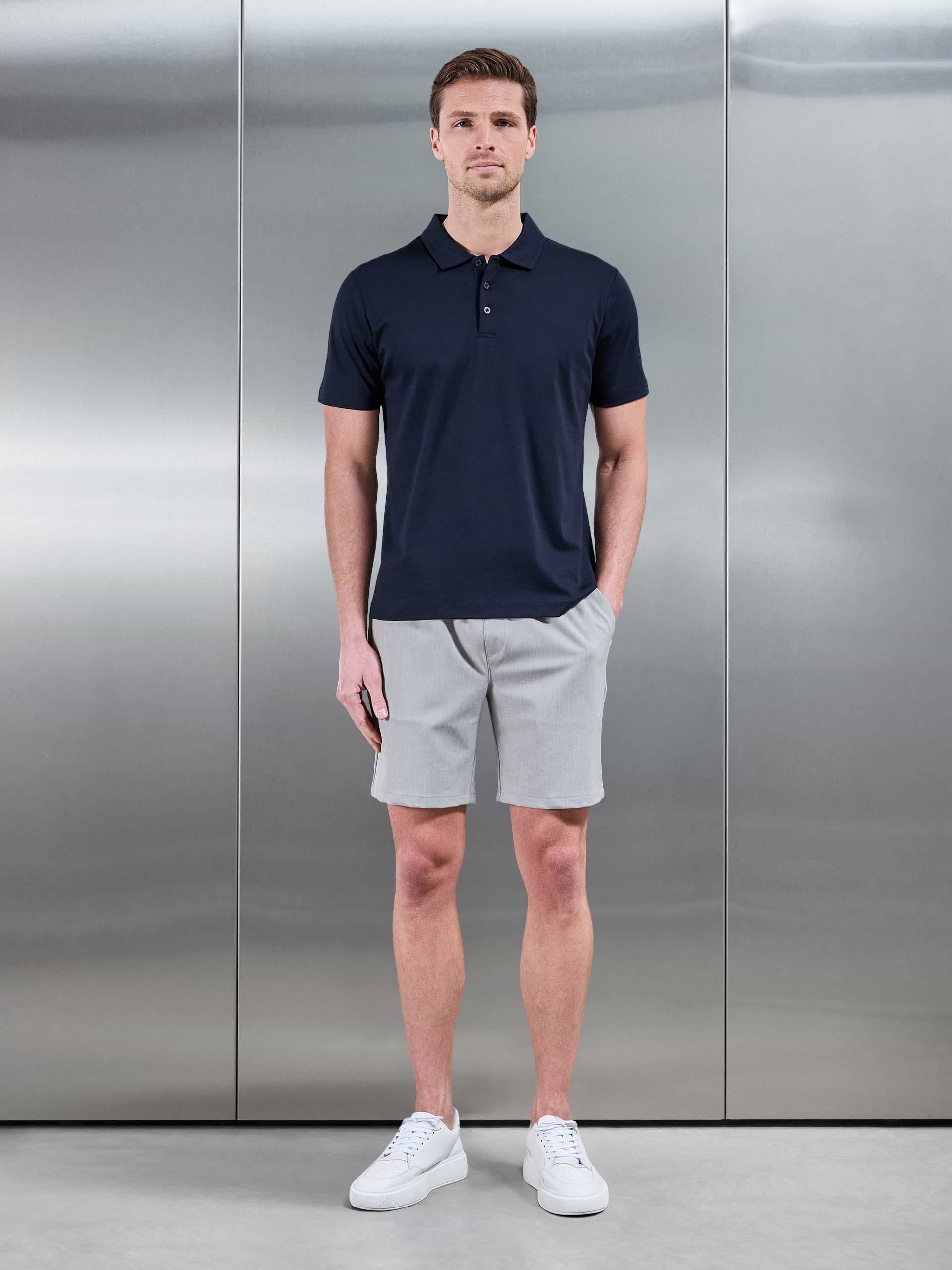 Mercerised Interlock Button Polo Shirt in Navy