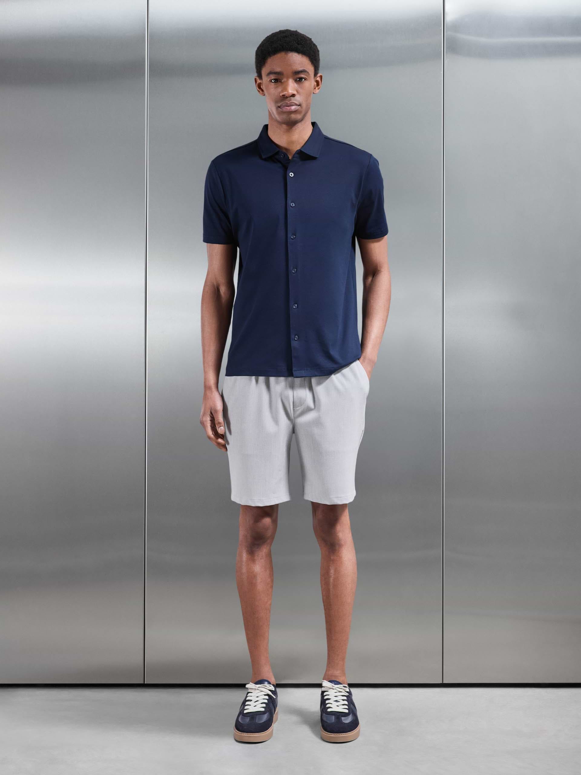 Mercerised Interlock Button Through Shirt in Navy