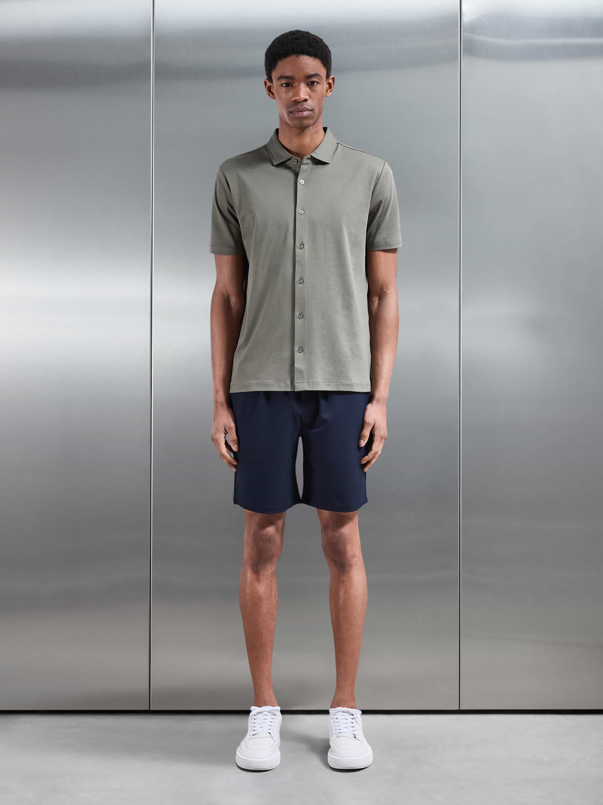Mercerised Interlock Button Through Shirt in Sage