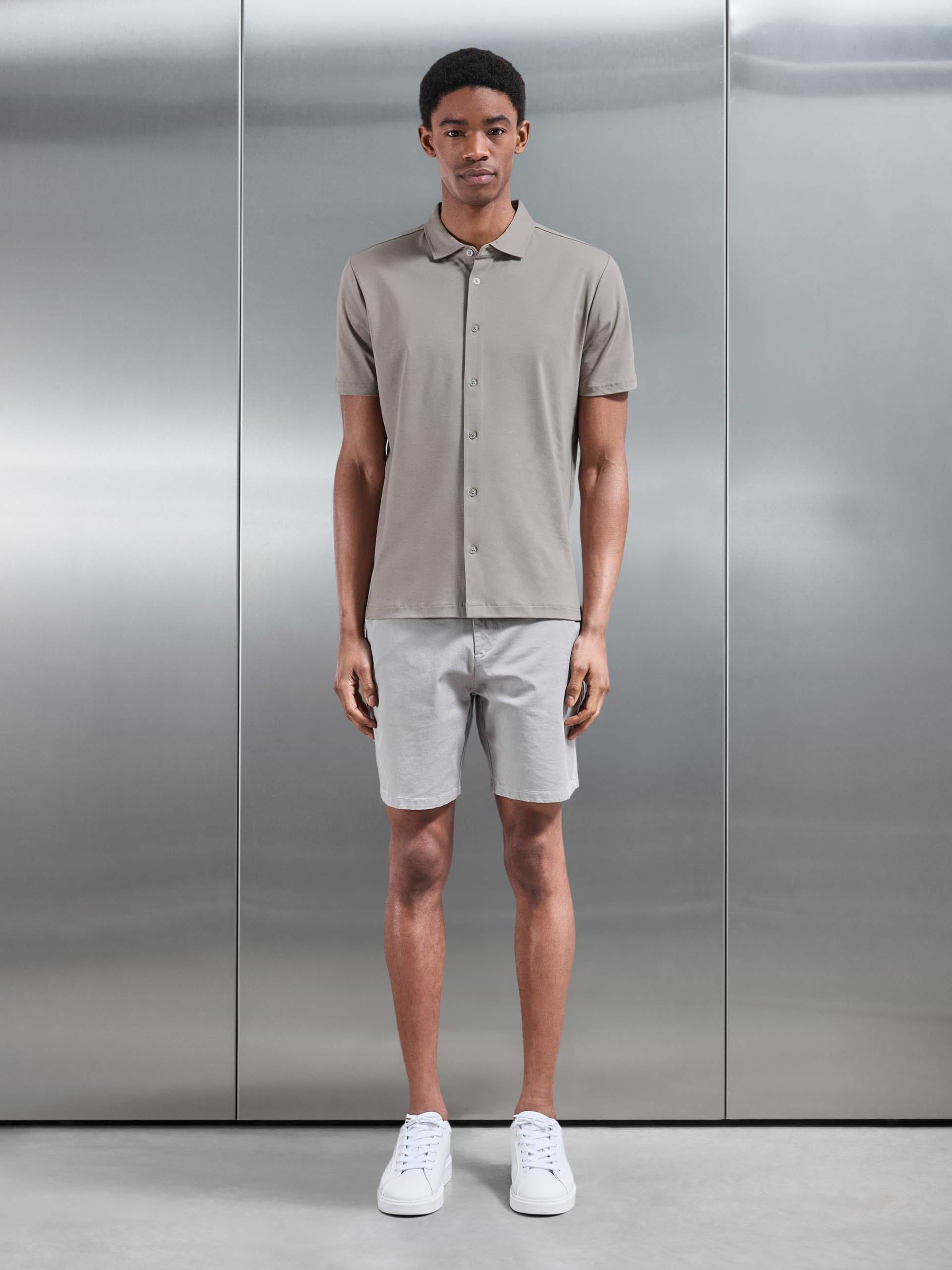 Mercerised Interlock Button Through Shirt in Taupe