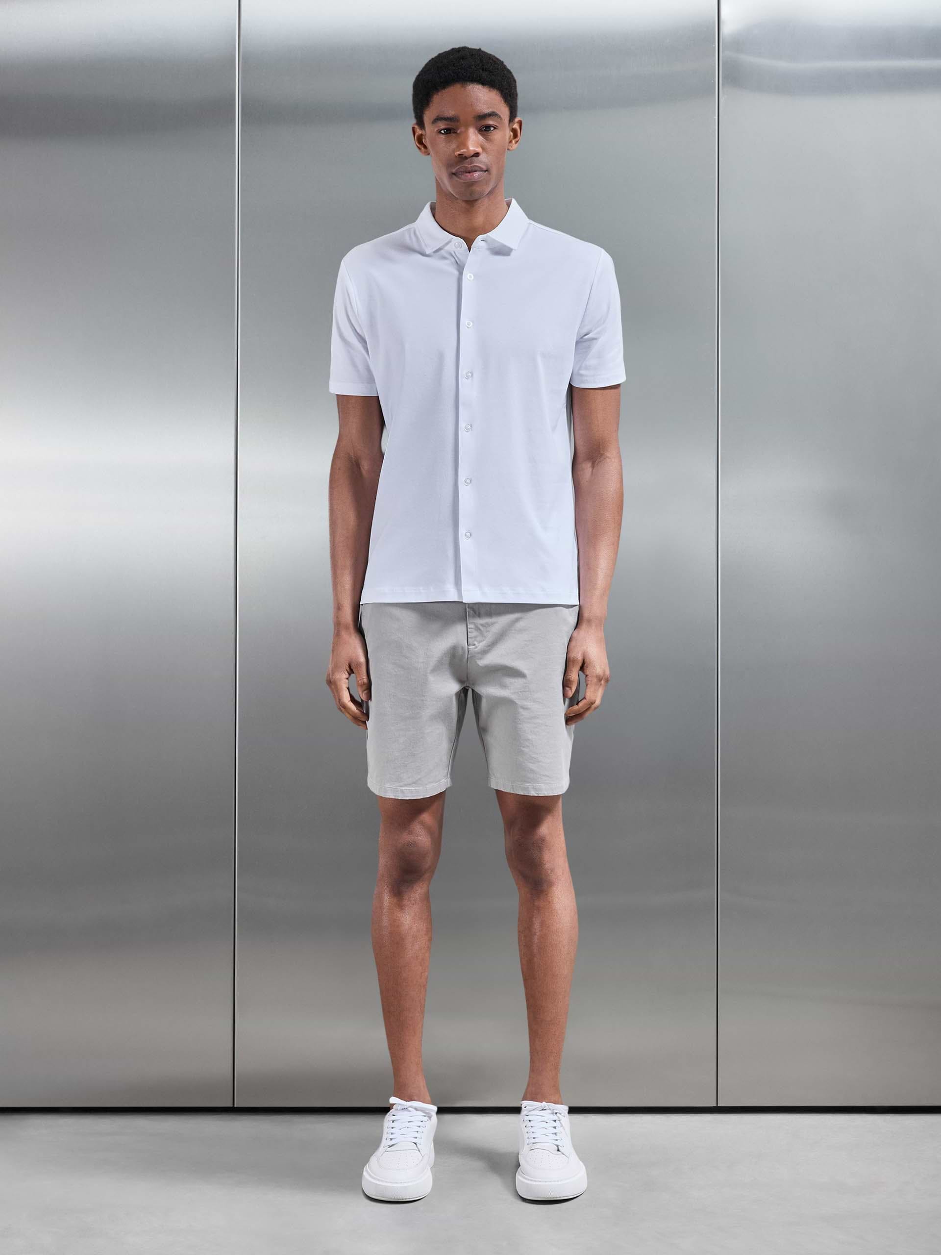 Mercerised Interlock Button Through Shirt in White