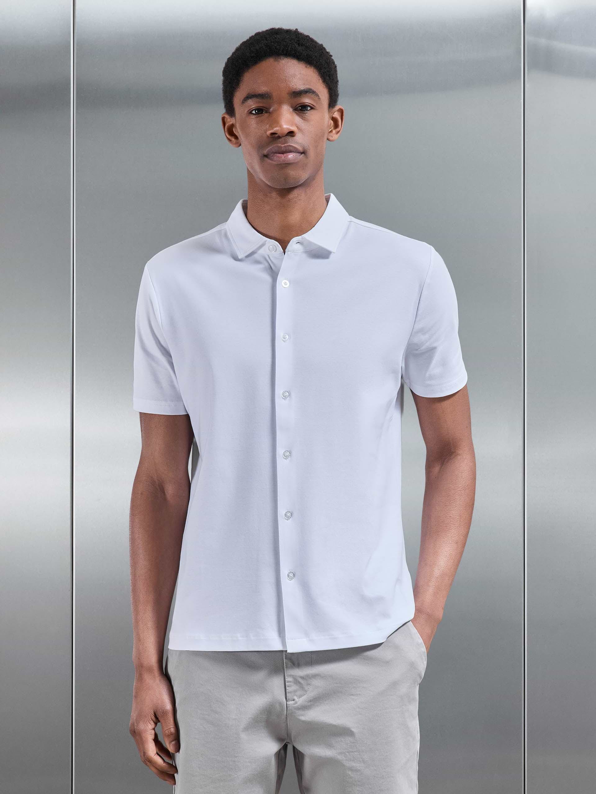 Mercerised Interlock Button Through Shirt in White