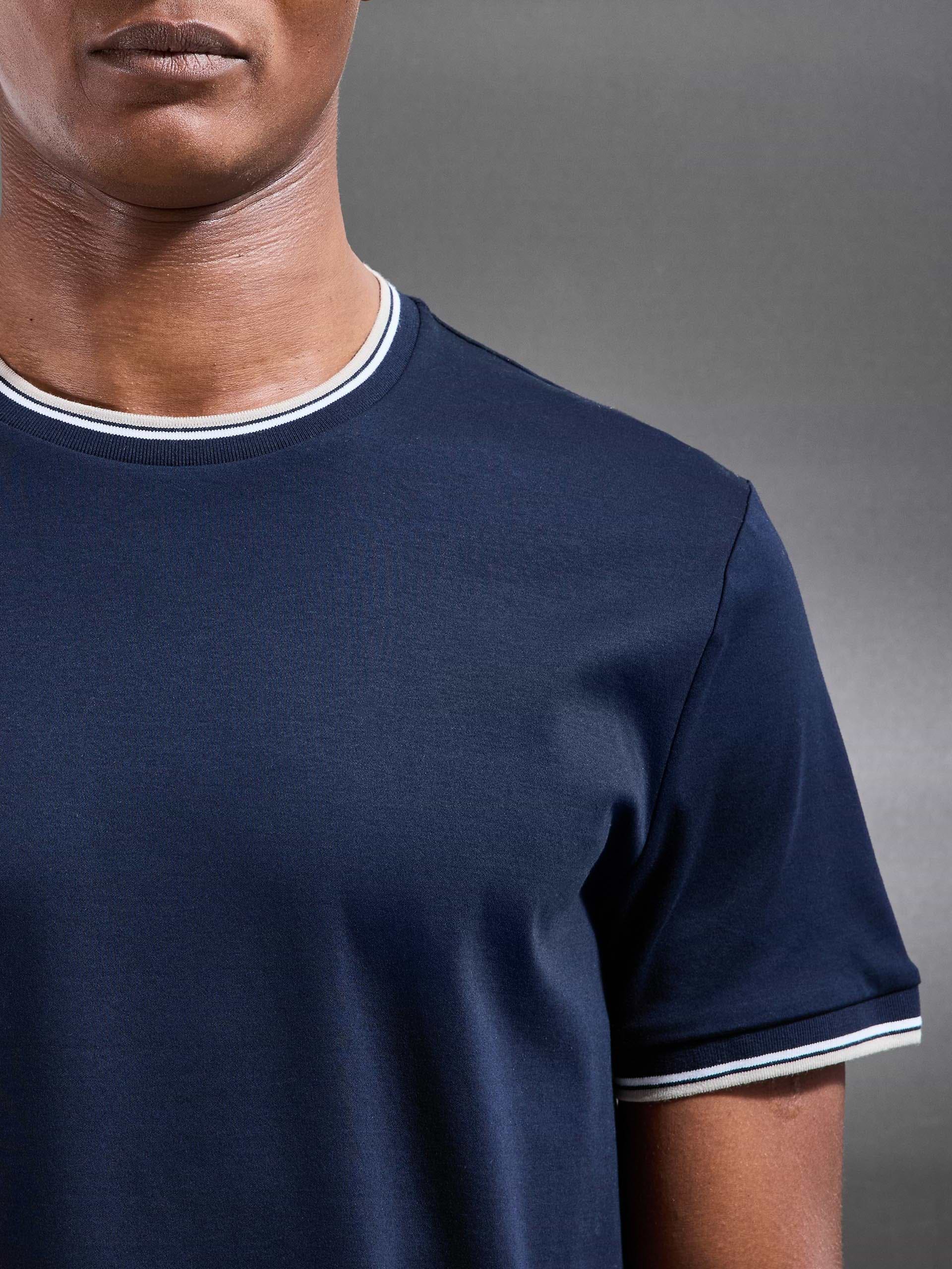 Mercerised Interlock Tipped T-Shirt in Navy