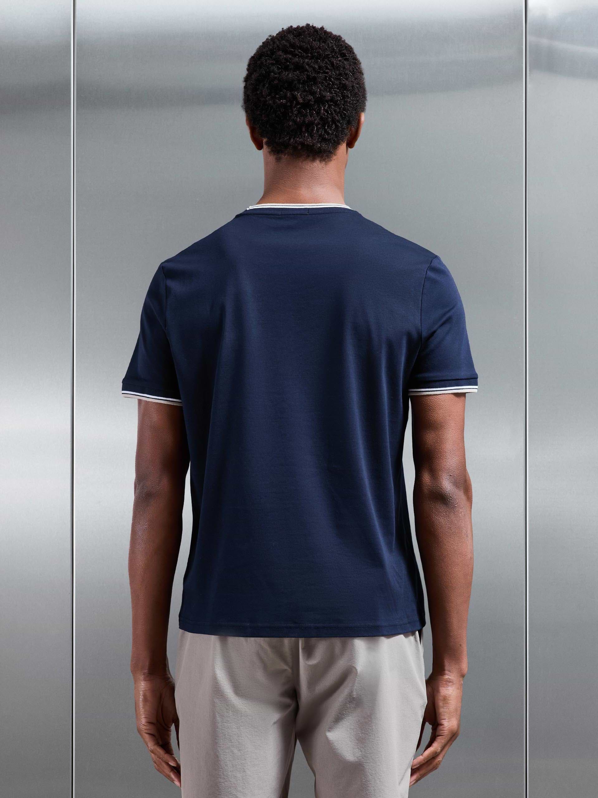 Mercerised Interlock Tipped T-Shirt in Navy