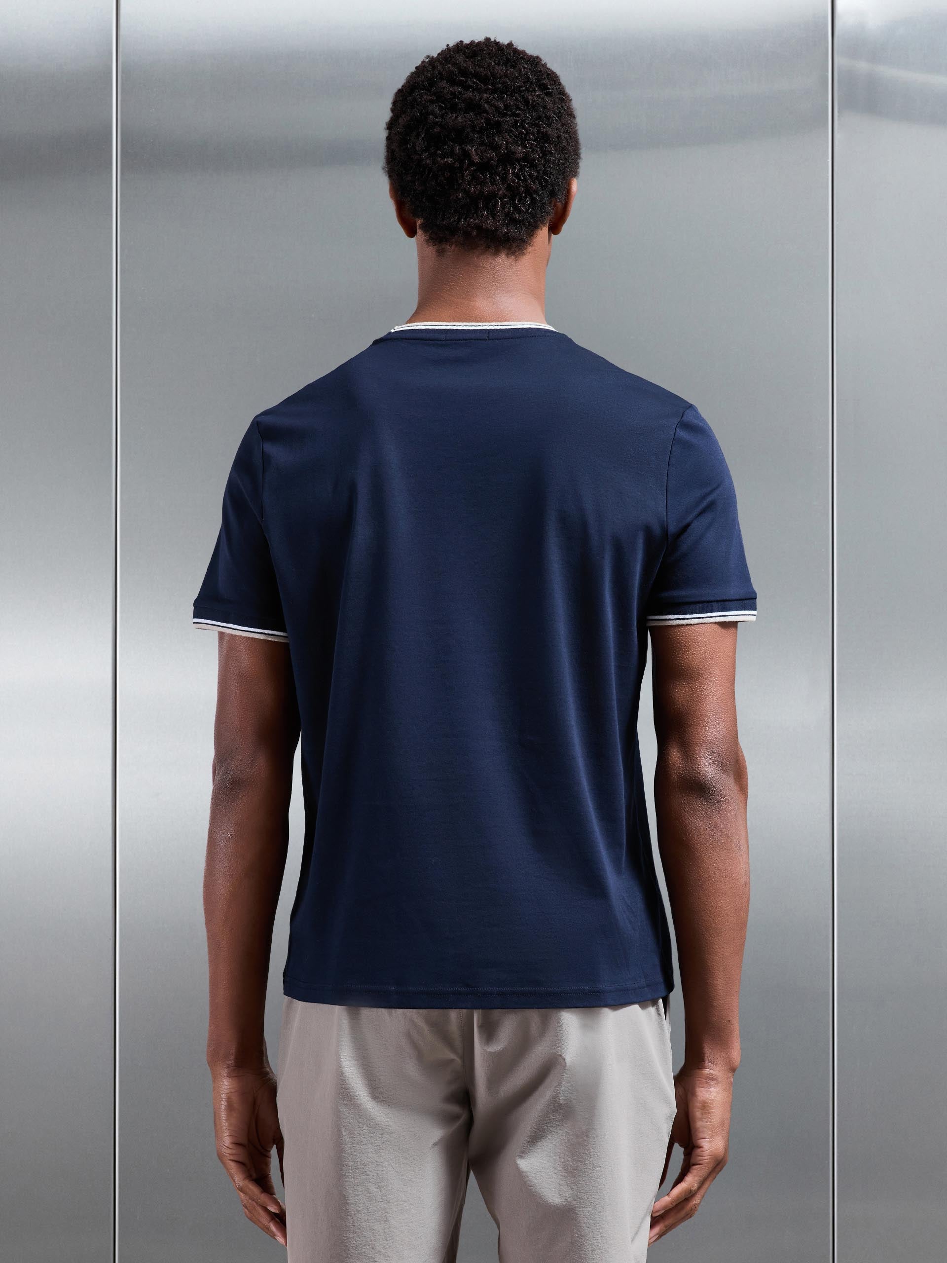 Mercerised Interlock Tipped T-Shirt in Navy