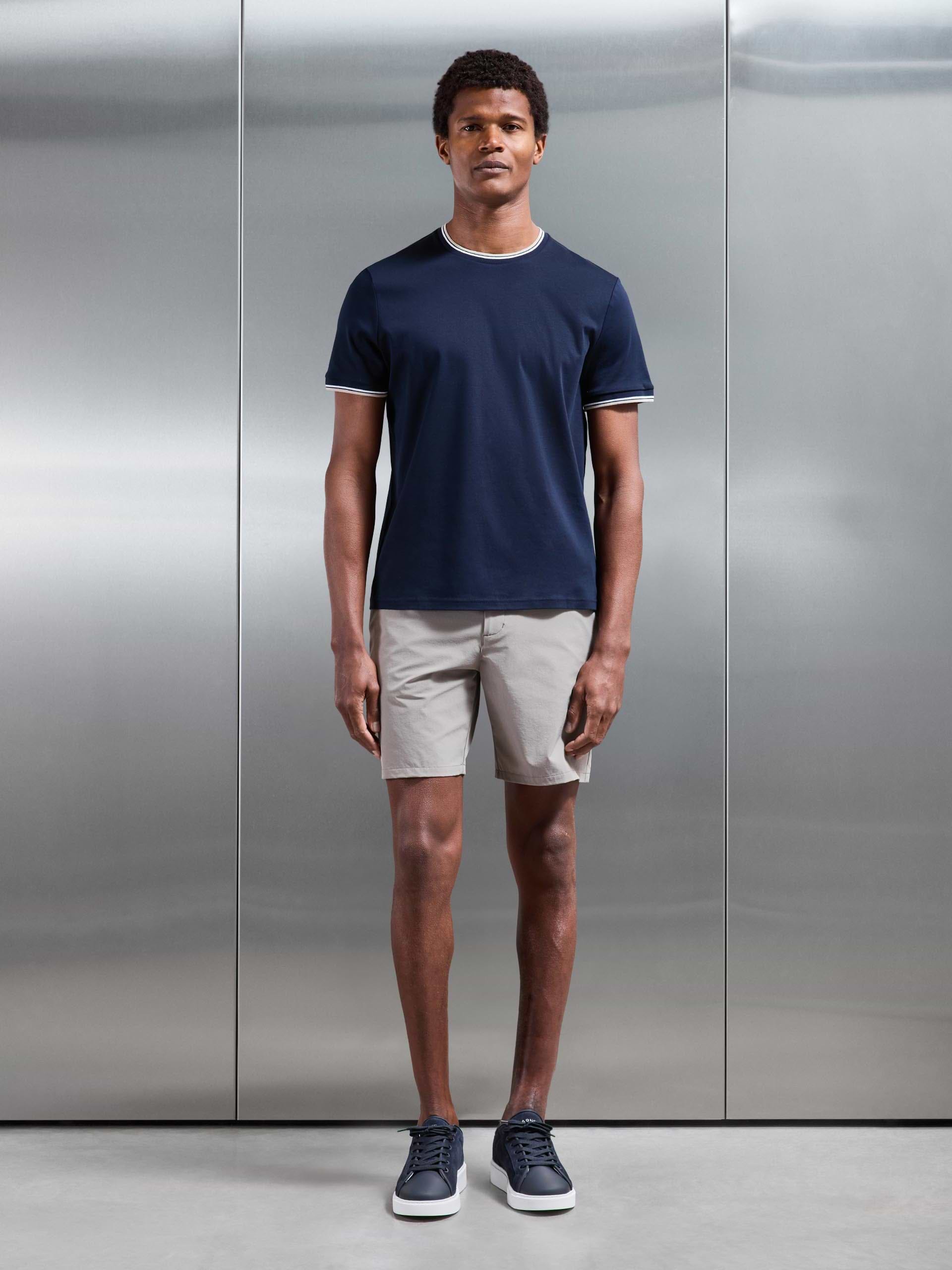 Mercerised Interlock Tipped T-Shirt in Navy