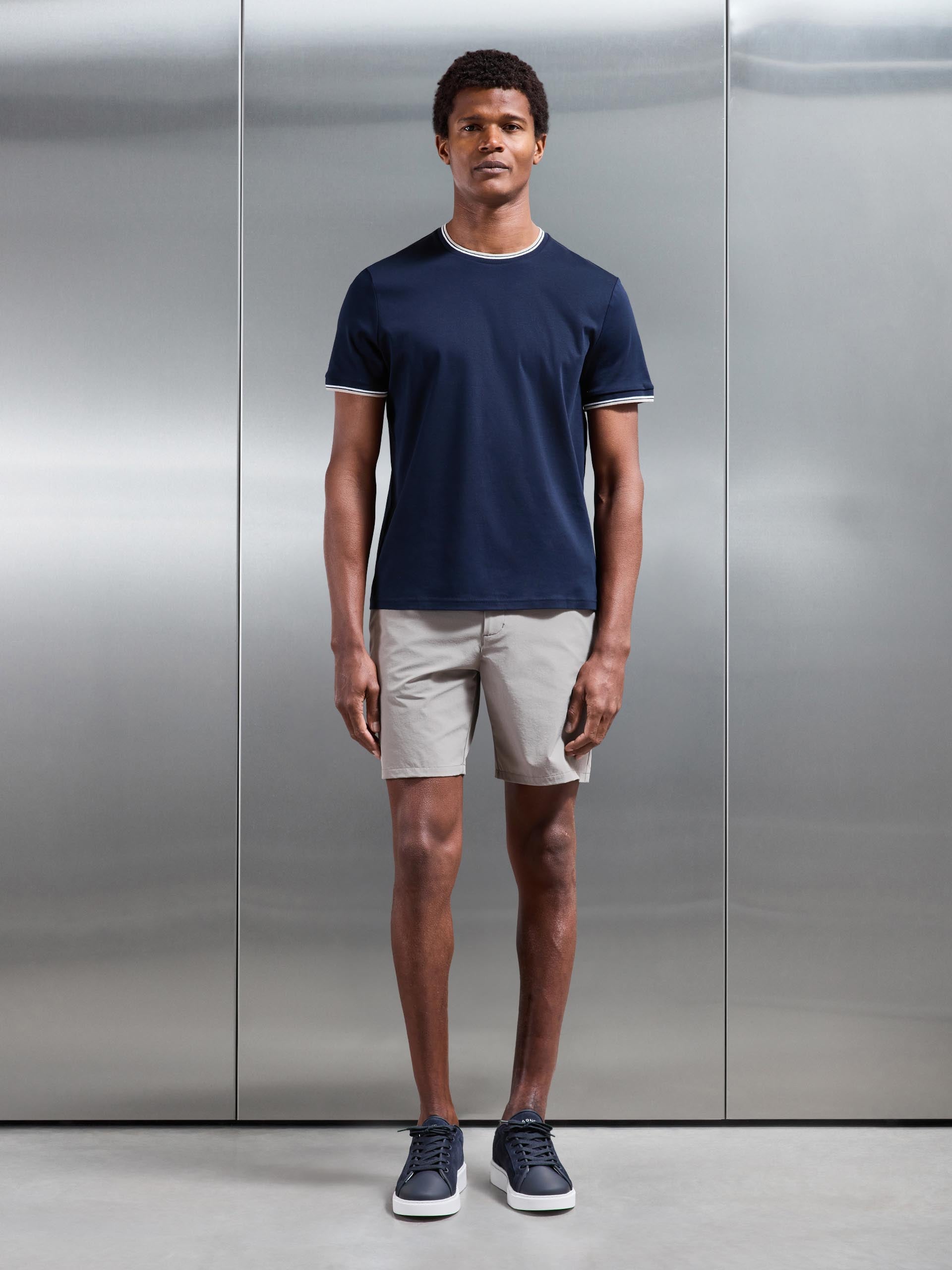 Mercerised Interlock Tipped T-Shirt in Navy