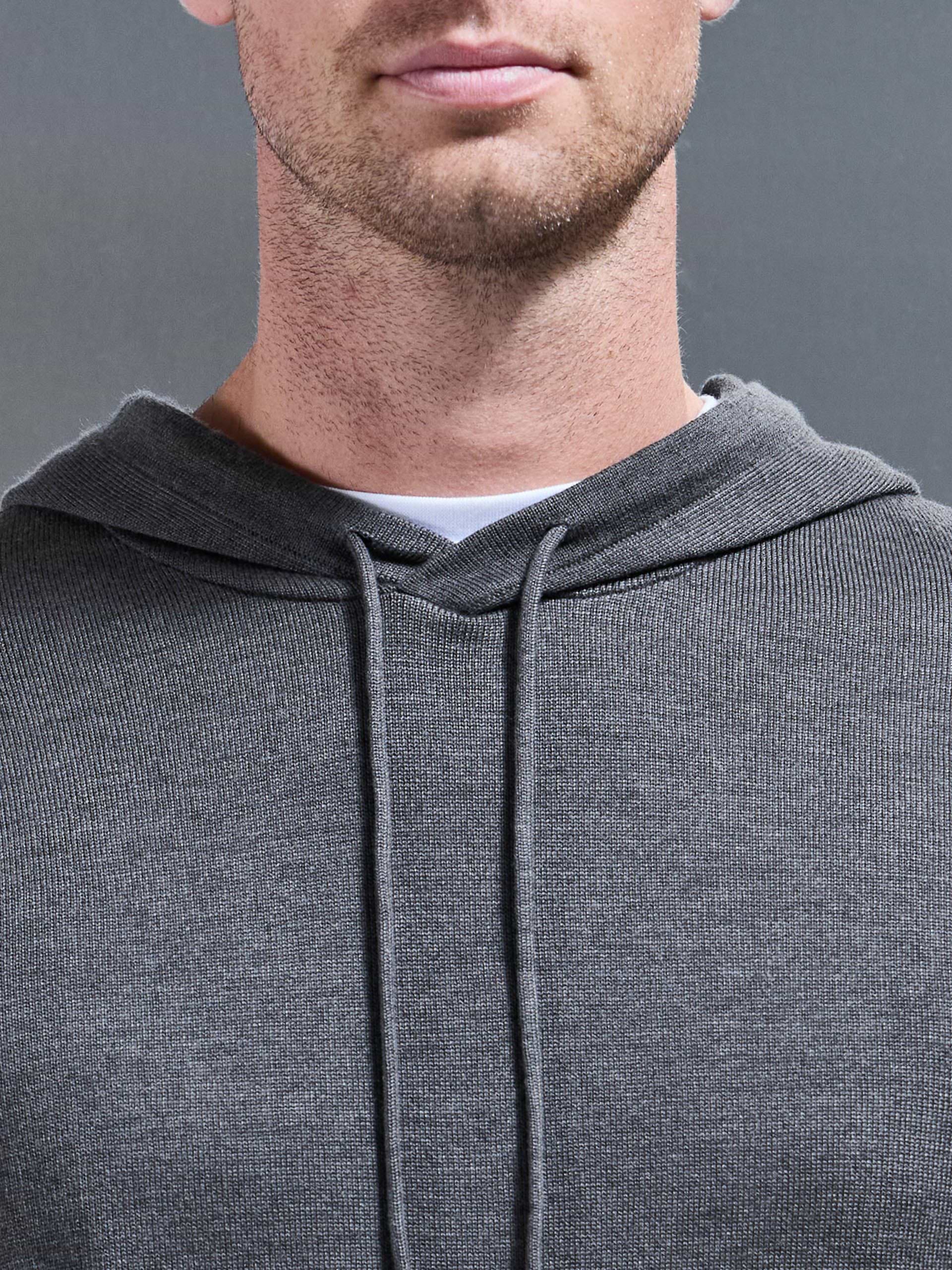 Mercerised Knitted Hoodie in Grey