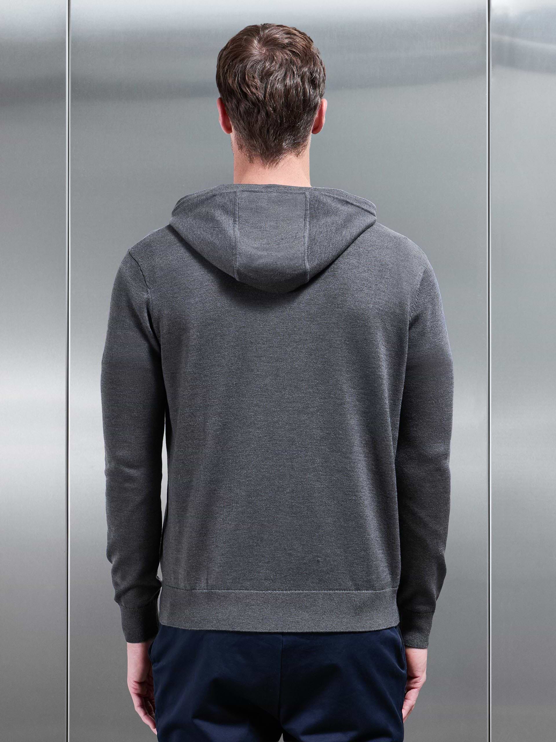 Mercerised Knitted Hoodie in Grey