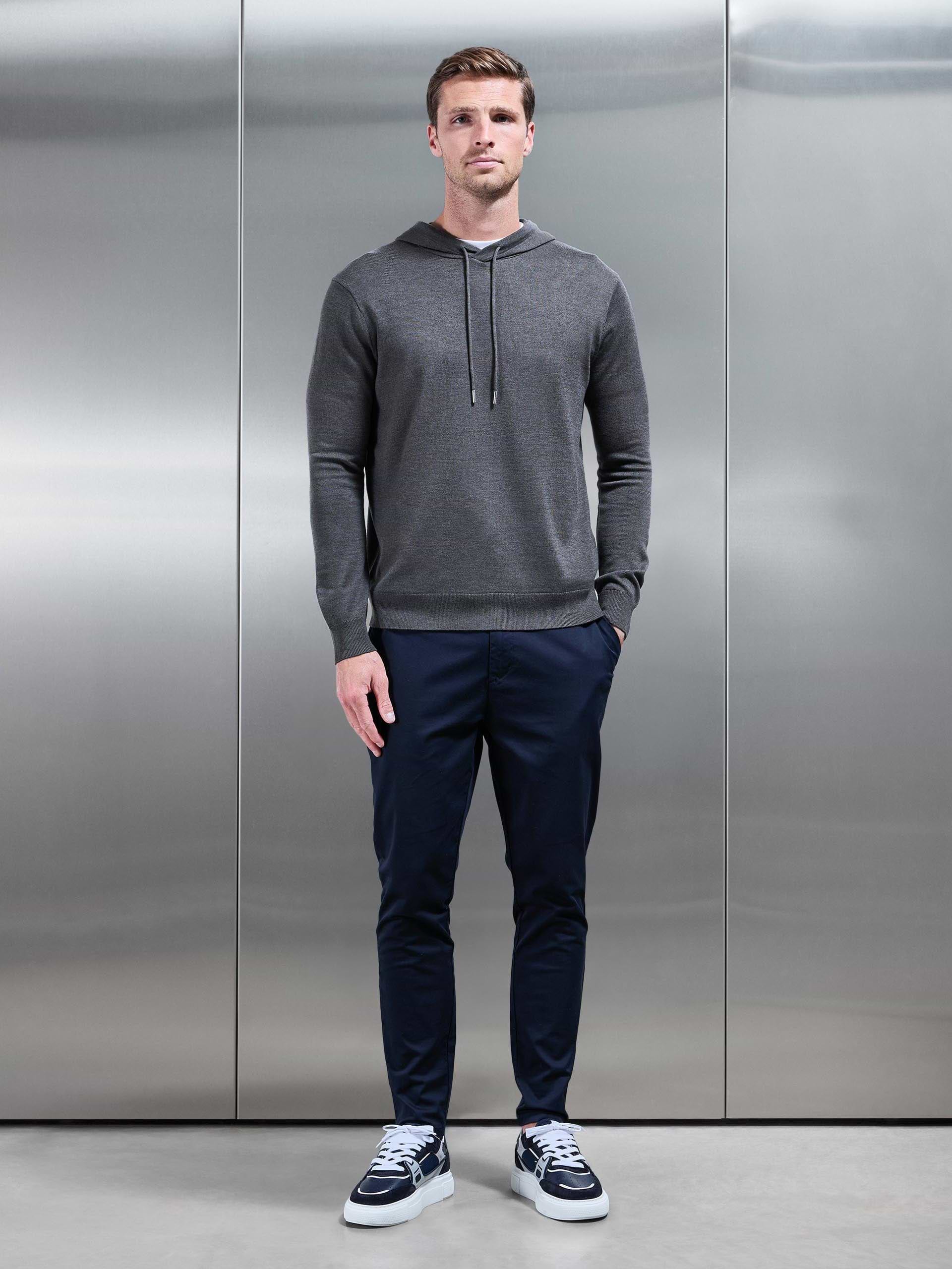 Mercerised Knitted Hoodie in Grey