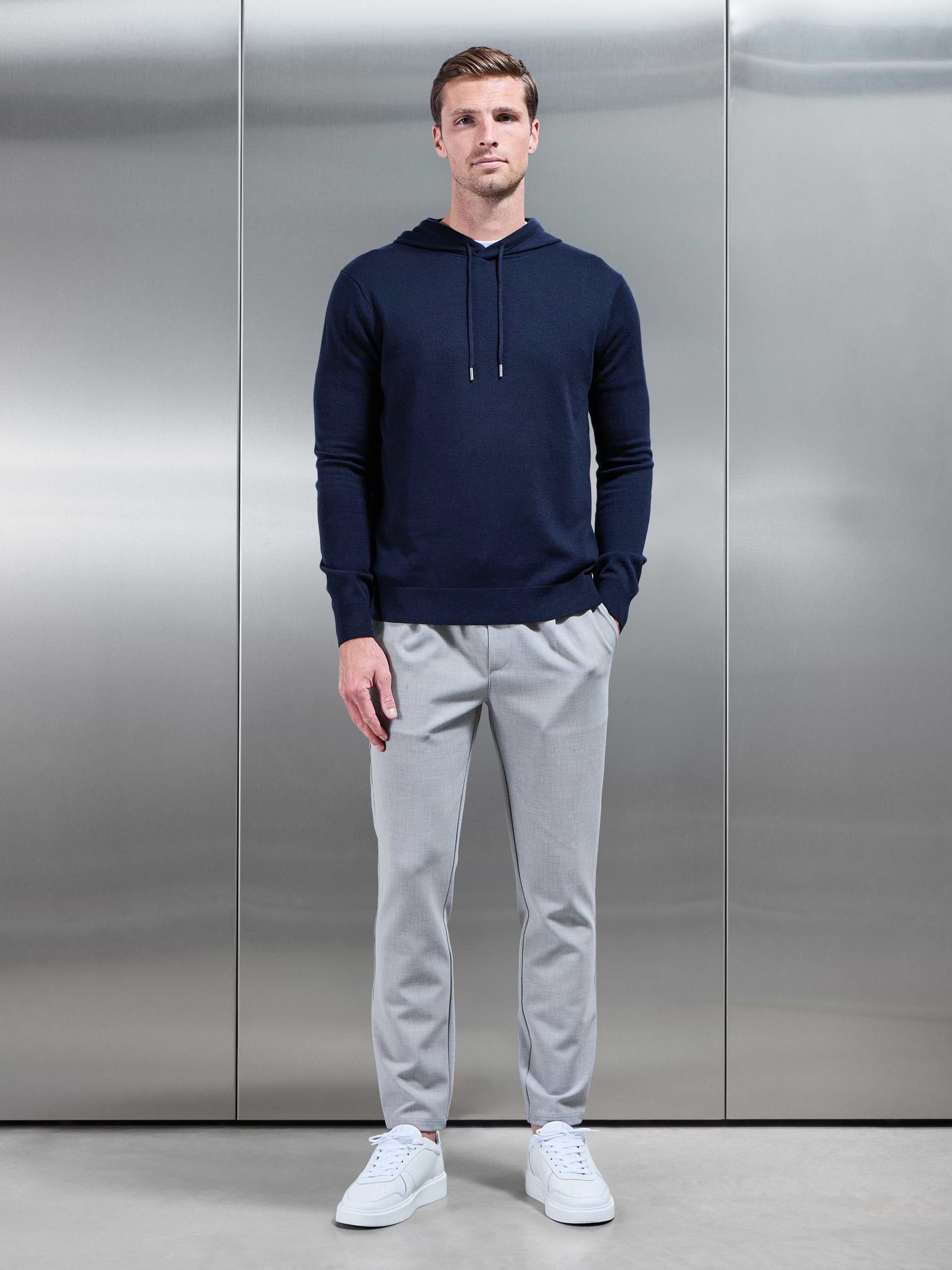 Mercerised Knitted Hoodie in Navy